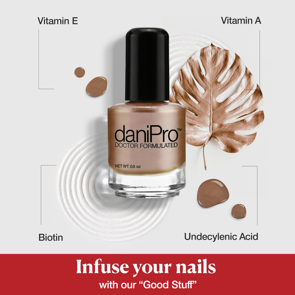 daniPro Doctor Formulated Nail Polish Babe It's You-Pearlescent Mocha Fingernail Polish & Toenail Polish, 0.5 oz with Undecylenic Acid, Biotin