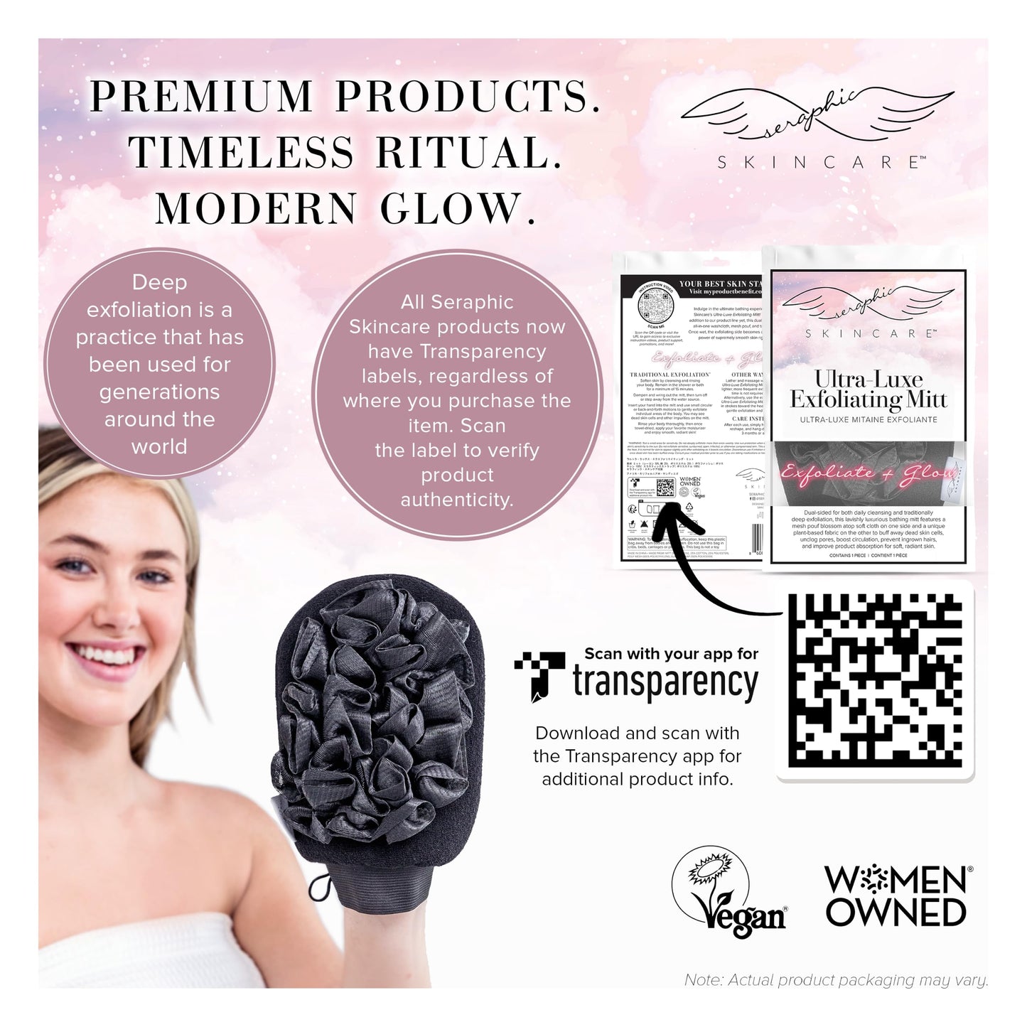 Seraphic Skincare Ultra-Luxe Exfoliating Mitt for Traditional Korean Exfoliation - Body Exfoliator with Mesh Shower Gloves for Gentle Cleansing Beauty and Personal Care SERAPHIC SKINCARE