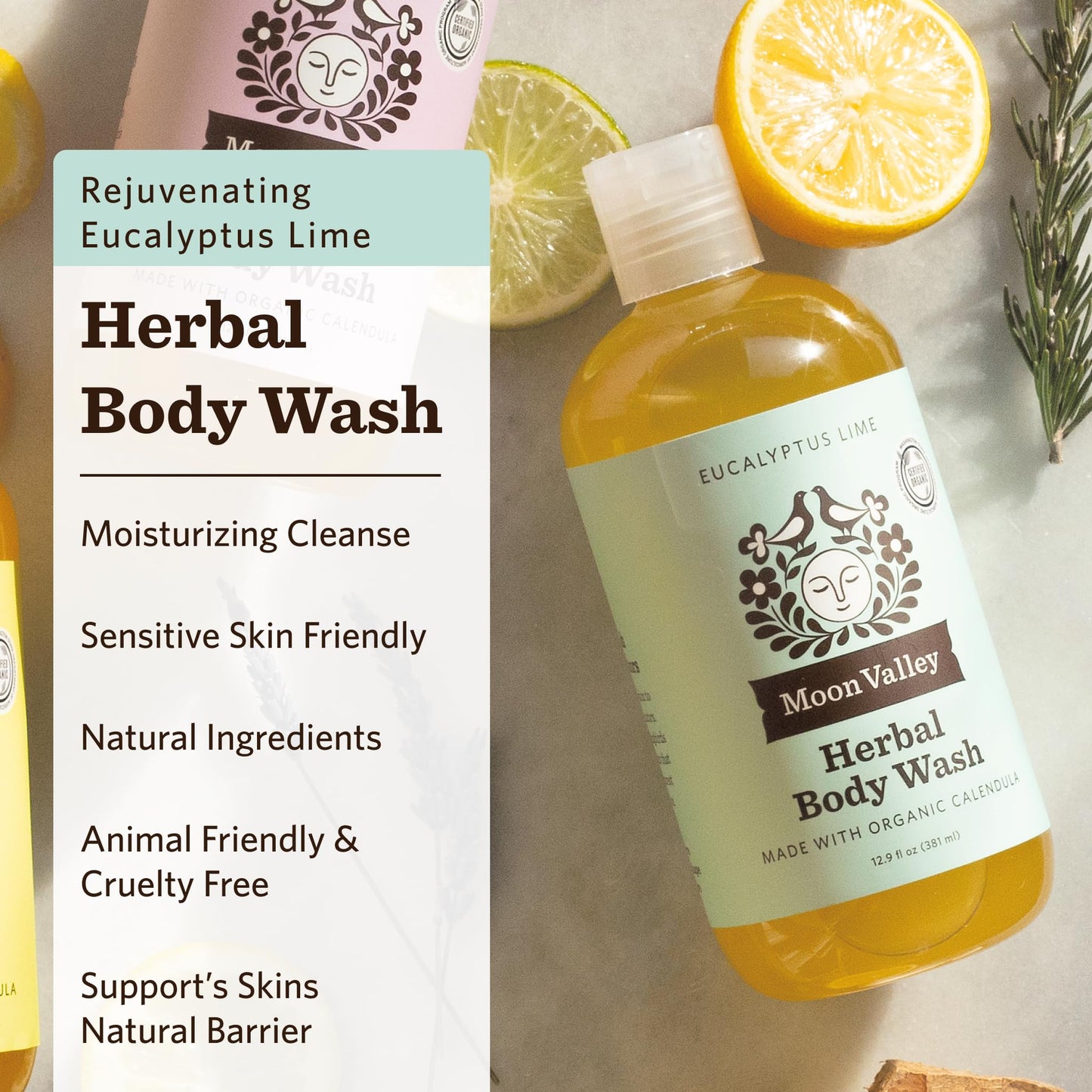 Herbal Body Wash, Eucalyptus Lime by Moon Valley, All Natural Ingredients, No Parabens, Vegan, Moisturizing Essential Oils, Two Pack Beauty & Personal Care Moon Valley Organics