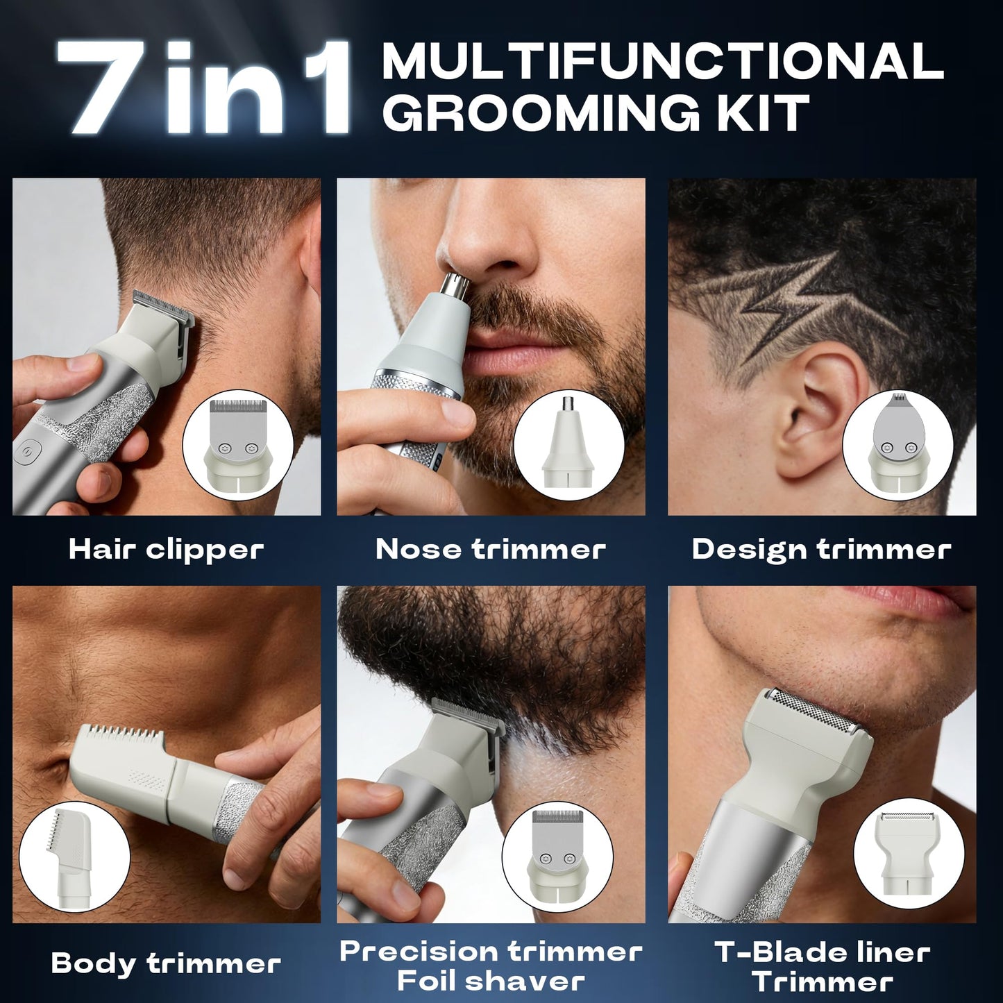 Beard Trimmer for Men, Magnetic All-in-One Mens Grooming Kit, 24-Setting Precision Dial, 4.5Hr Long Battery Cordless Hair Clippers for Men, IPX7 Beauty and Personal Care Prettywill