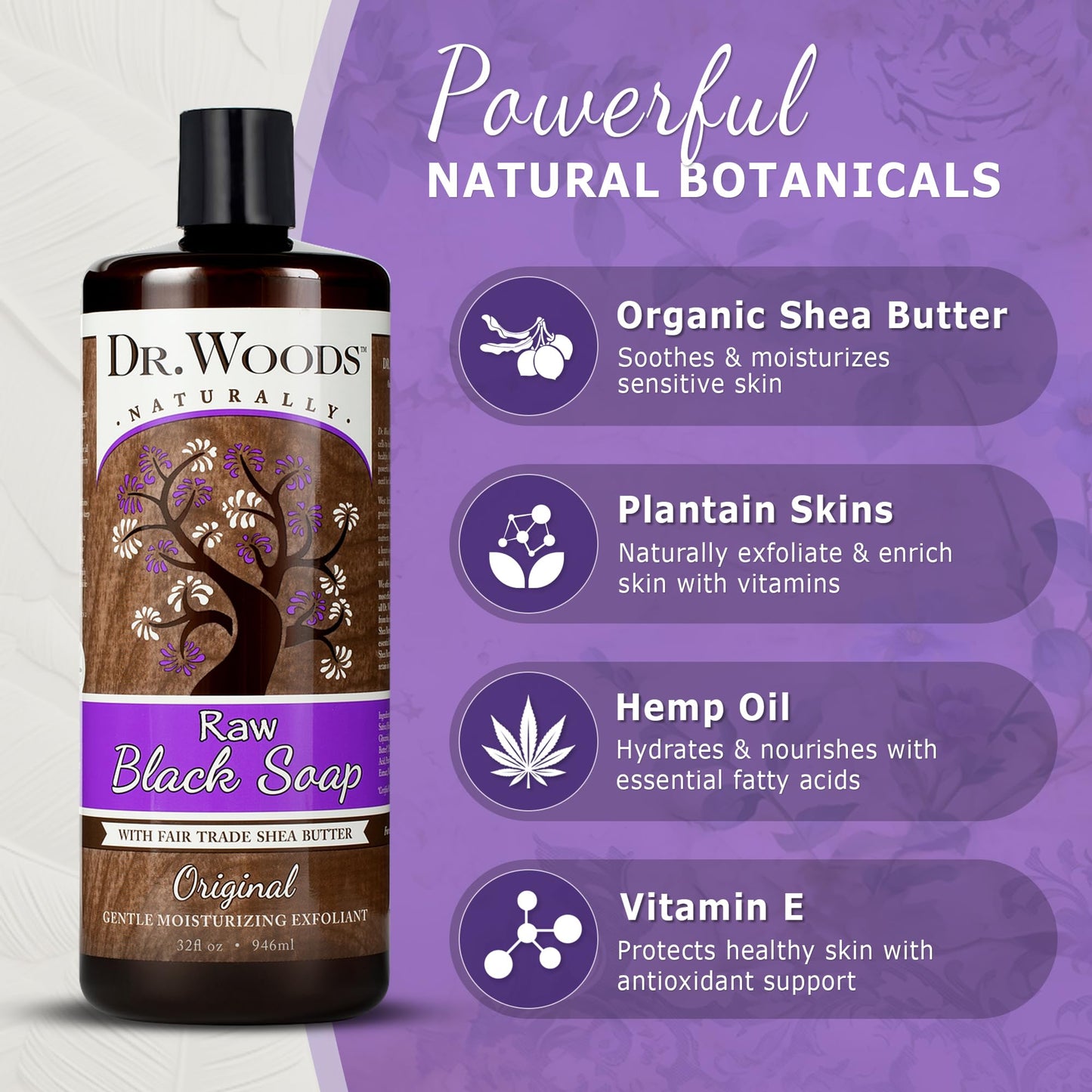 Dr. Woods Raw African Liquid Black Soap - Body Wash for Men and Women, Contains Organic Shea Butter, Gentle Exfoliant, Natural Cleanser for Face Beauty & Personal Care Dr. Woods