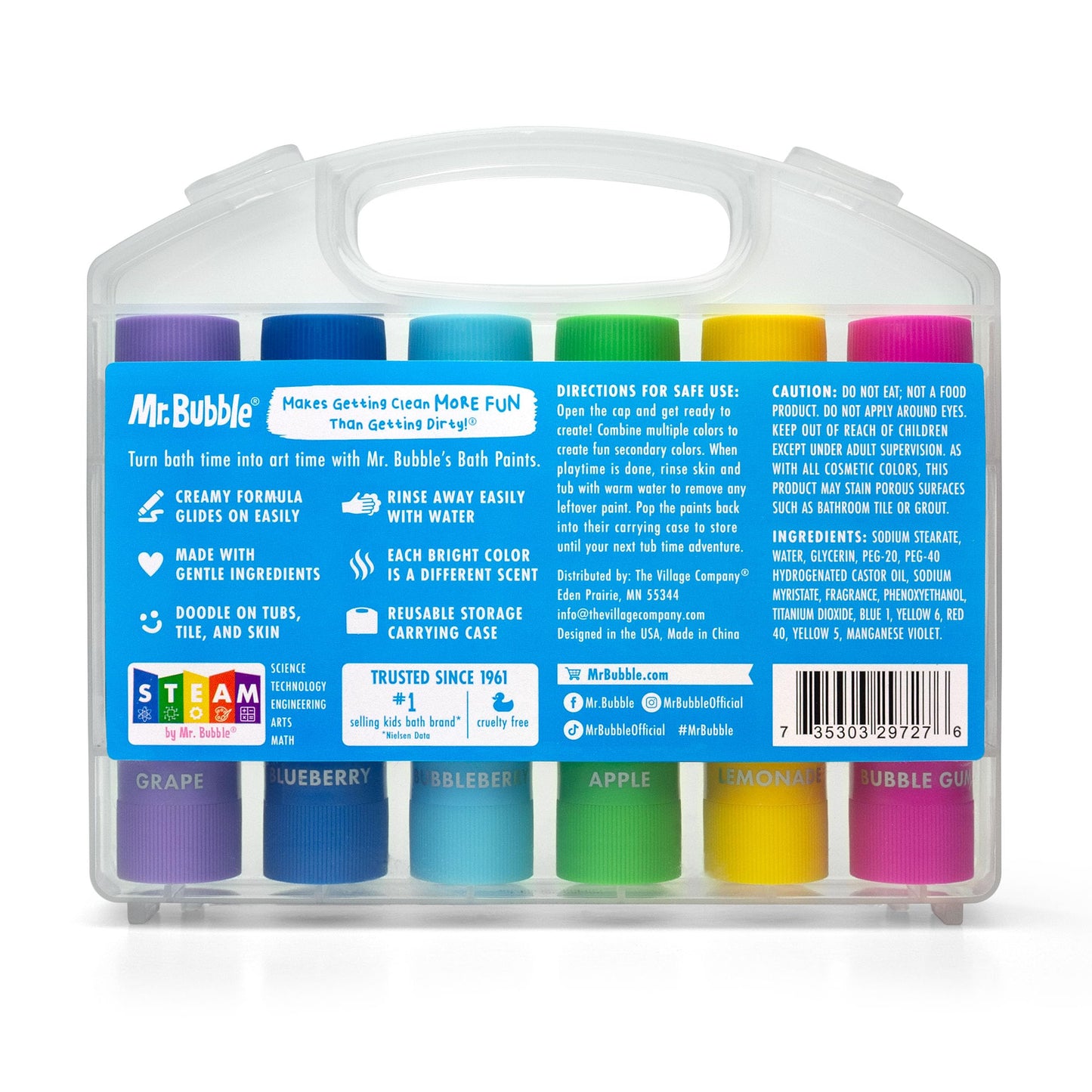 Mr. Bubble Bath Time Body Paints - 6-Color Washable Bath Paint Sticks with Gentle, Kid-Safe Formula - Fun Tub Time Art Set with Scented Colors Beauty & Personal Care Mr. Bubble