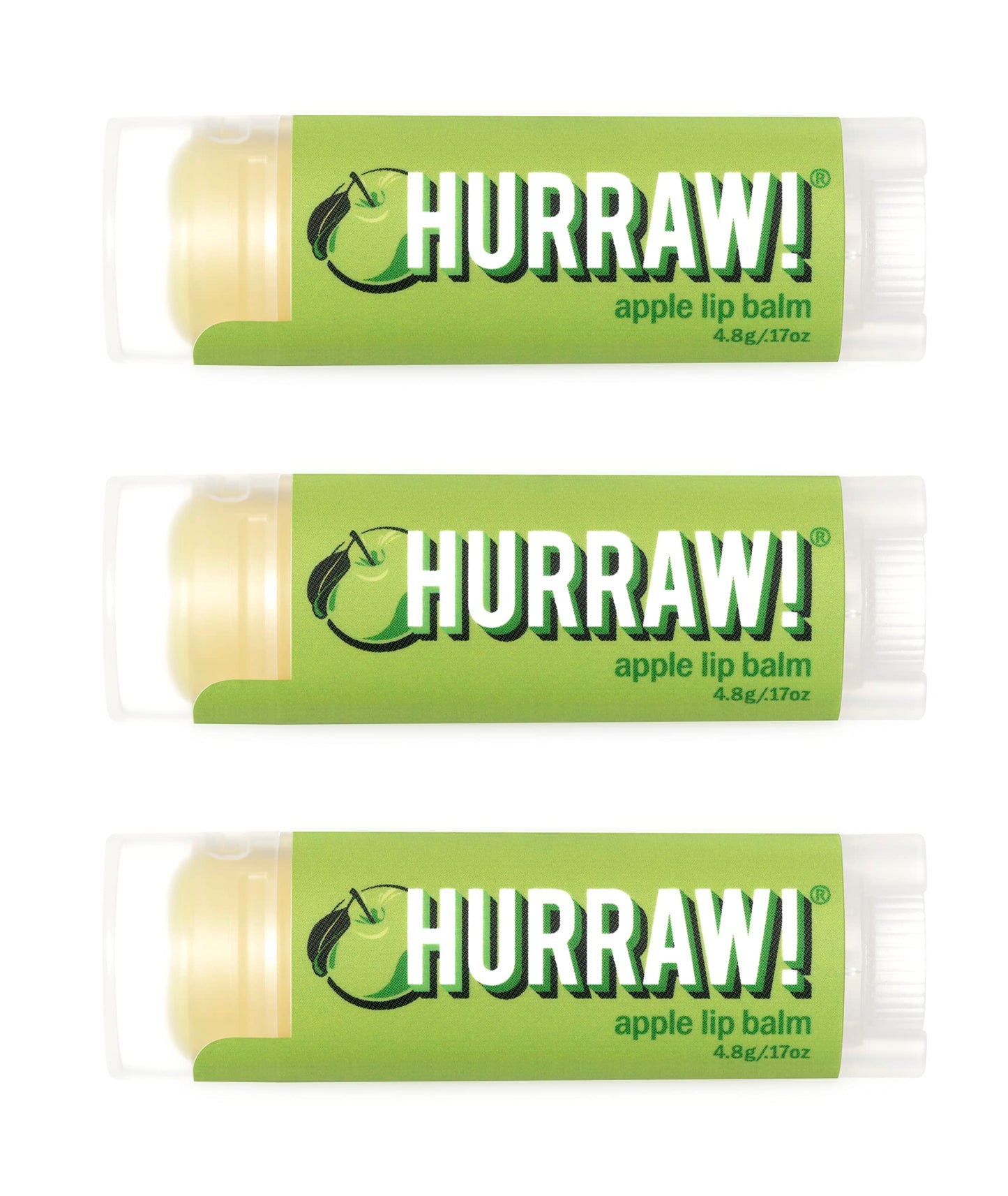 Hurraw! Apple Lip Balm, 3 Pack: Organic, Certified Vegan, Cruelty and Gluten Free. Non-GMO, 100% Natural Ingredients. Bee, Shea, Soy and Palm Free. Beauty & Personal Care HURRAW!