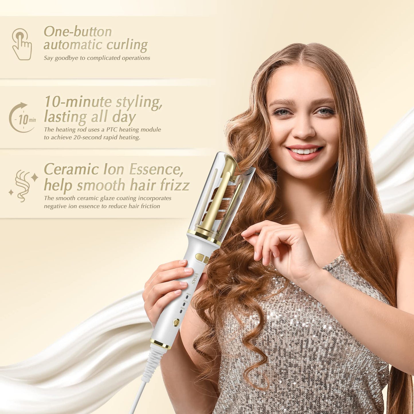 VISKS Professional Anti-Tangle Rotating Curling Iron, 1" Barrel with Large Slot & 3 Temperature Settings, Dual Voltage with Auto Shut-Off Beauty & Personal Care VISKS