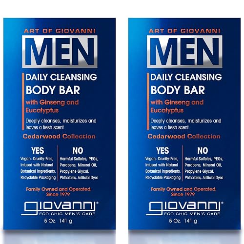 Giovanni Men’s Daily Cleansing Body Bar, 5 oz., with Ginseng and Eucalyptus, Deeply Cleanses & Moisturizes for Hydrated Skin, Men’s Cedarwood Beauty & Personal Care GIOVANNI