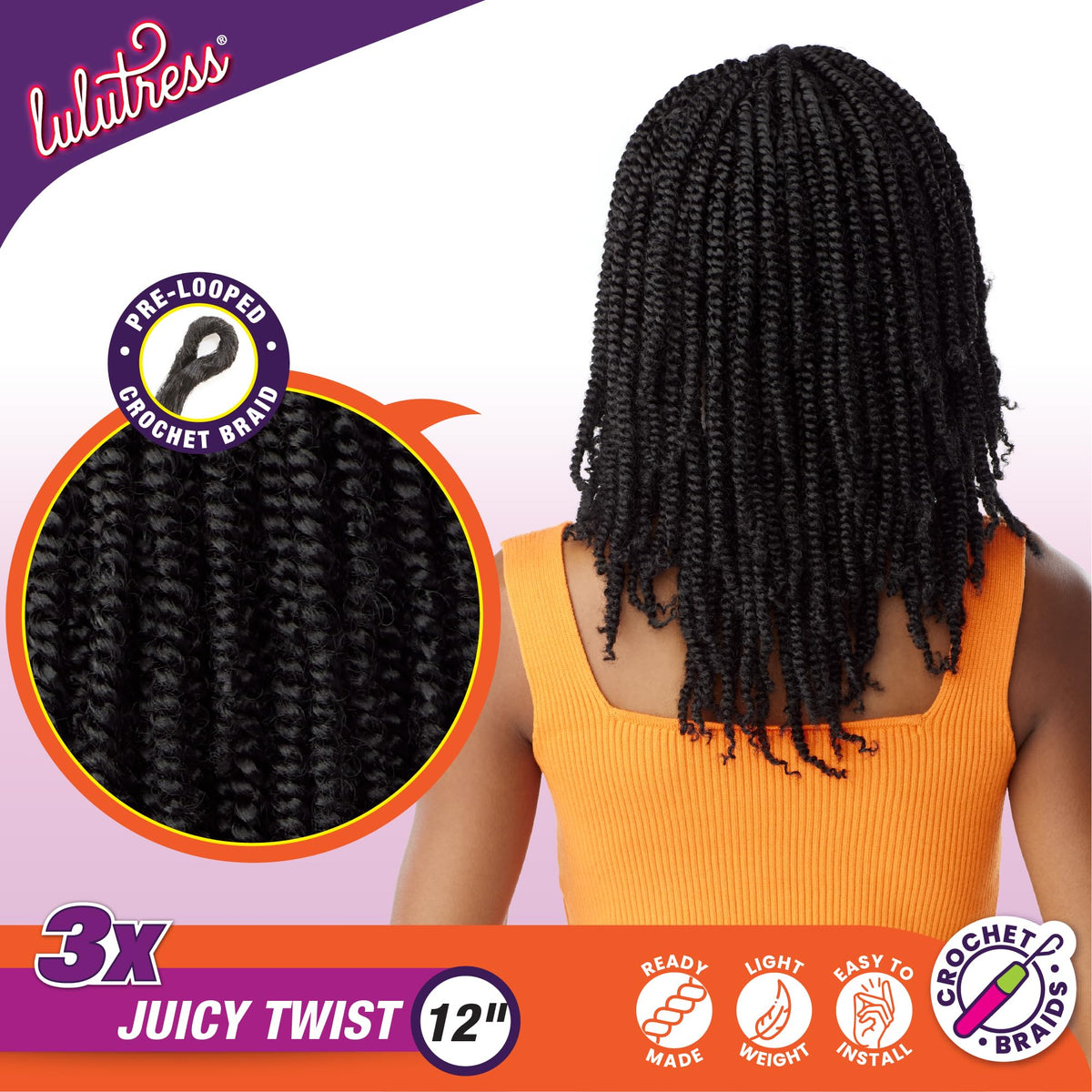 Sensationnel Lulutress Crochet Braids-3X Juicy Twist,12in, SM1B/27