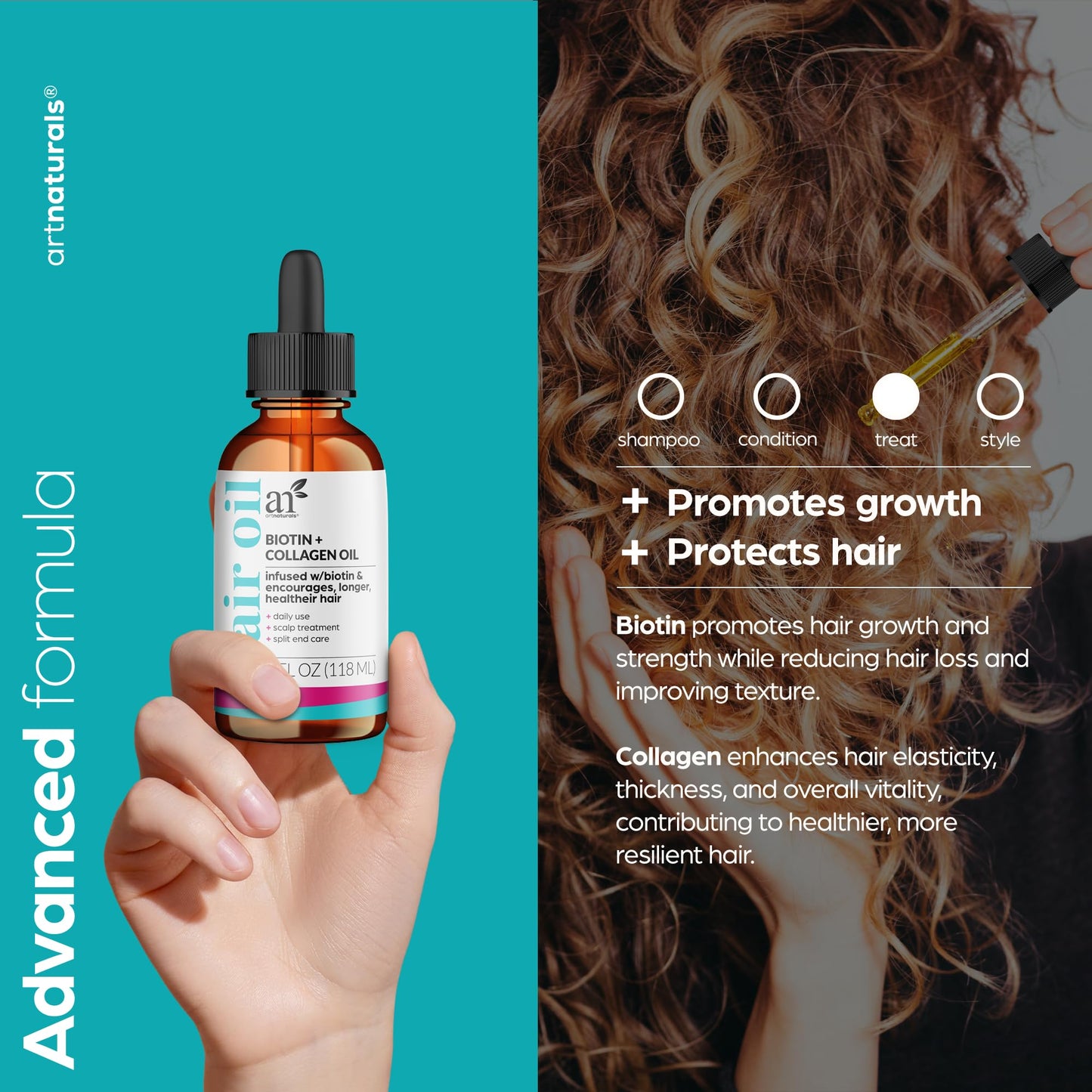 artnaturals Biotin Collagen Hair Oil 4.0oz - Growth Promoting Volumizing Formula - Reduce Hair Loss, Strengthens and Nourishes Hair - Controls Frizz Beauty & Personal Care Artnaturals