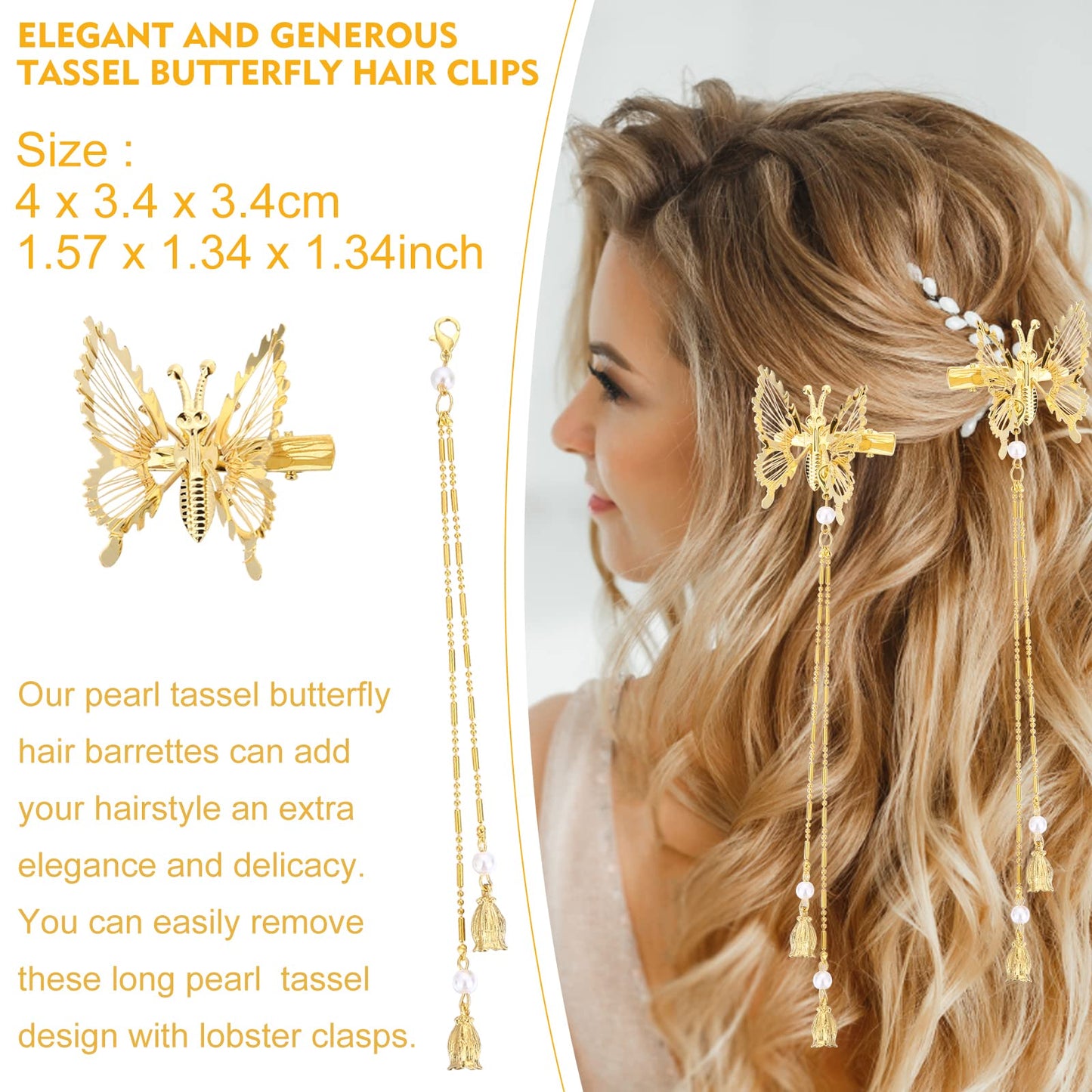 ONCHSH 3D Moving Butterfly Hair Clips,Metal Butterfly Hairpins Bride Wedding Head Pieces Hair Accessories for Women Girls (Gold) Beauty & Personal Care ONCHSH