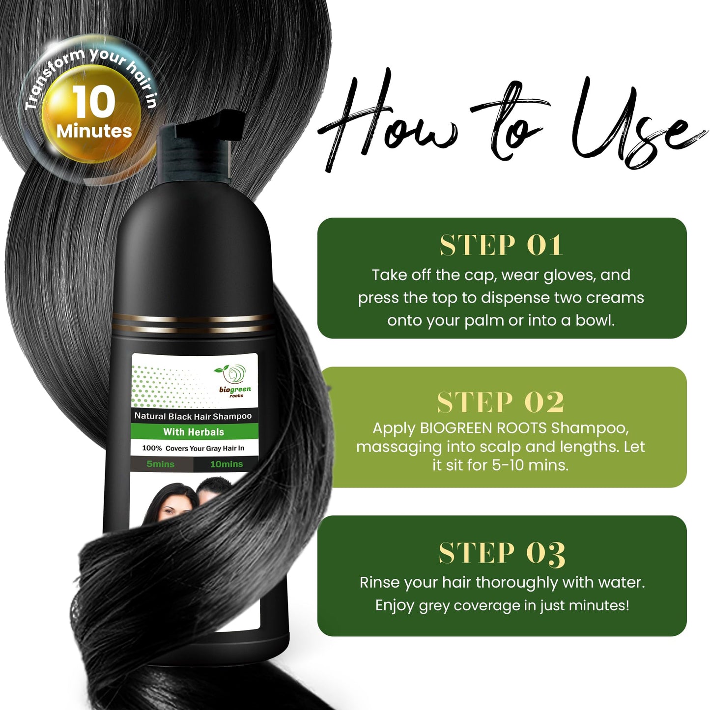 BIOGREEN ROOTS Ammonia-Free & Paraben Free Herbal Hair Shampoo - Hair Dye Shampoo for Women & Men - Natural Color & Nourishment Beauty & Personal Care BIOGREEN ROOTS
