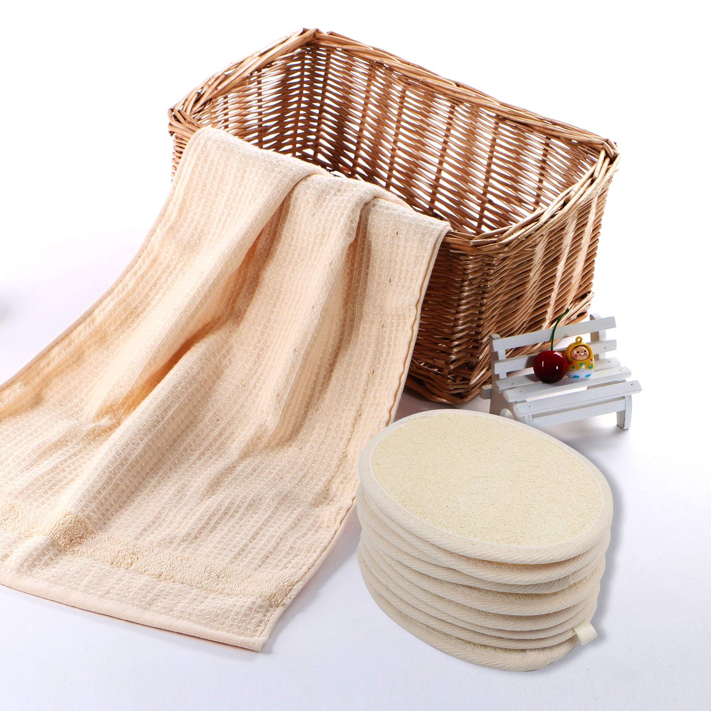 10-Pack Exfoliating Loofah Sponge Pads - Natural Luffa & Terry Cloth, Body Scrubbers for Shower & Bath Mooerca 1 Beauty & Personal Care Mooerca