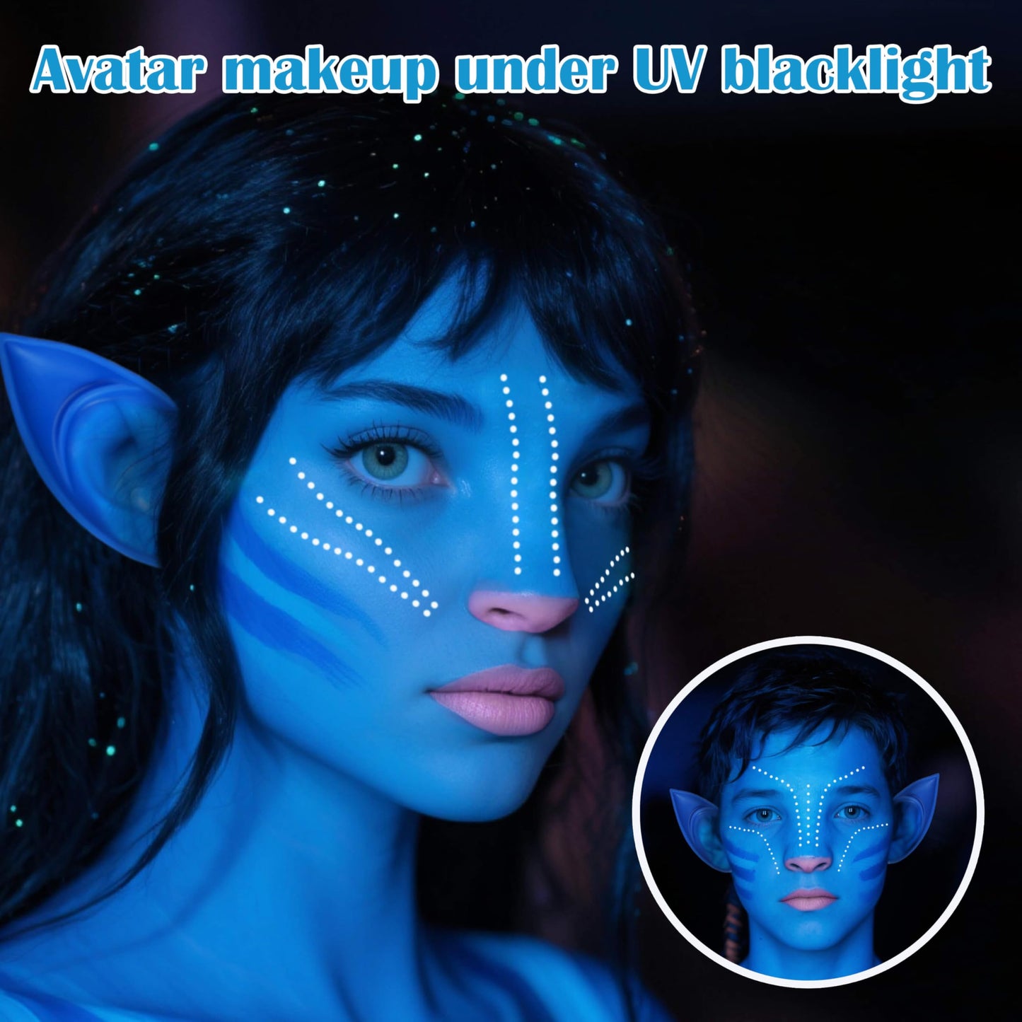 8pcs Avatar Makeup Kit,Navy Blue White Face Paint, Royal Blue Face Paint for Smurf Mystique Cosplay,Lip Gloss,White UV Eyeliner, Short Elf Ears,Single Beauty & Personal Care faglowmify