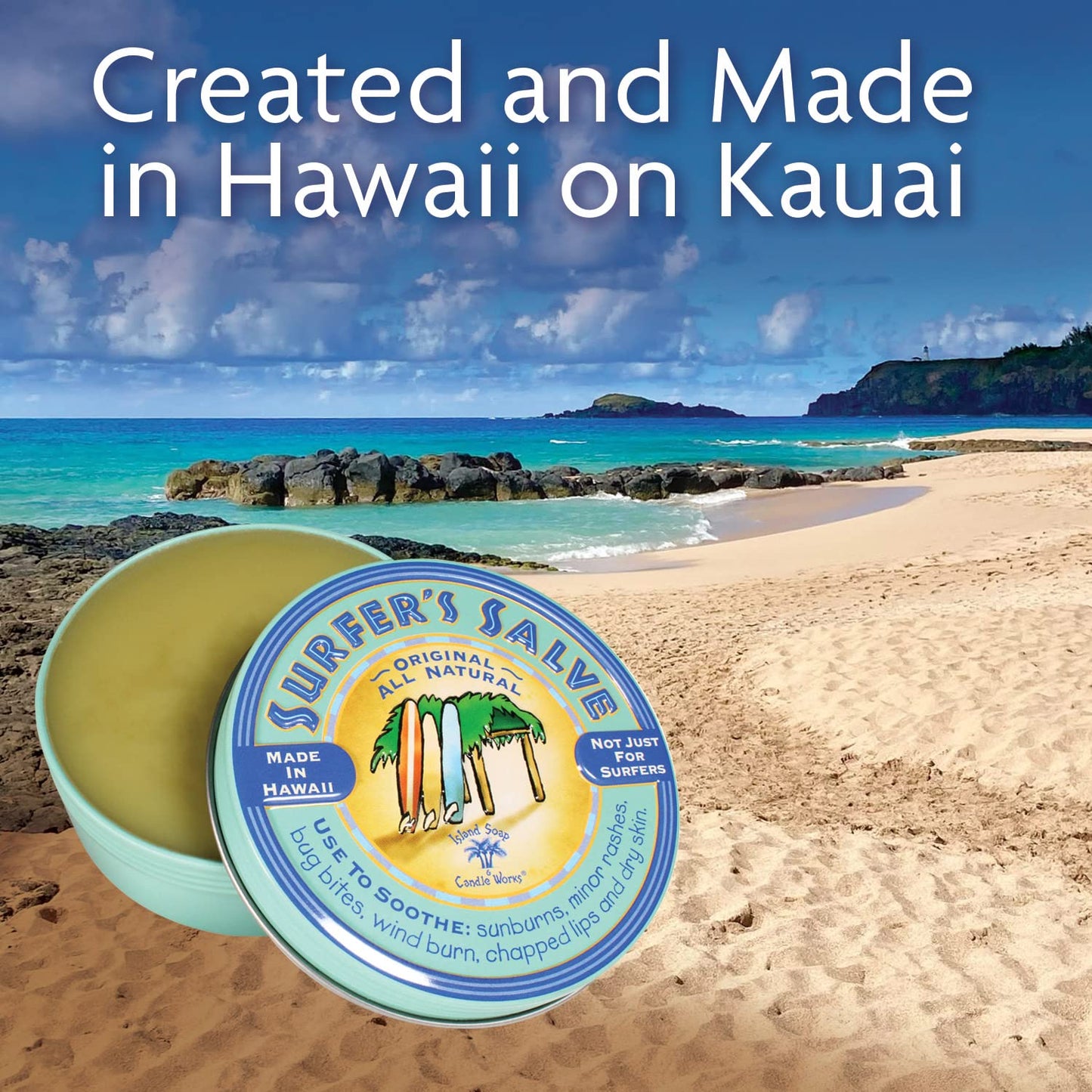 Island Soap & Candle Works Surfer's Salve - All Natural Skin Soothing Balm - Moisturizing Anti-Chafing Ointment for Insect Bites, Sunburn, Windburn Beauty & Personal Care Island Soap & Candle Works