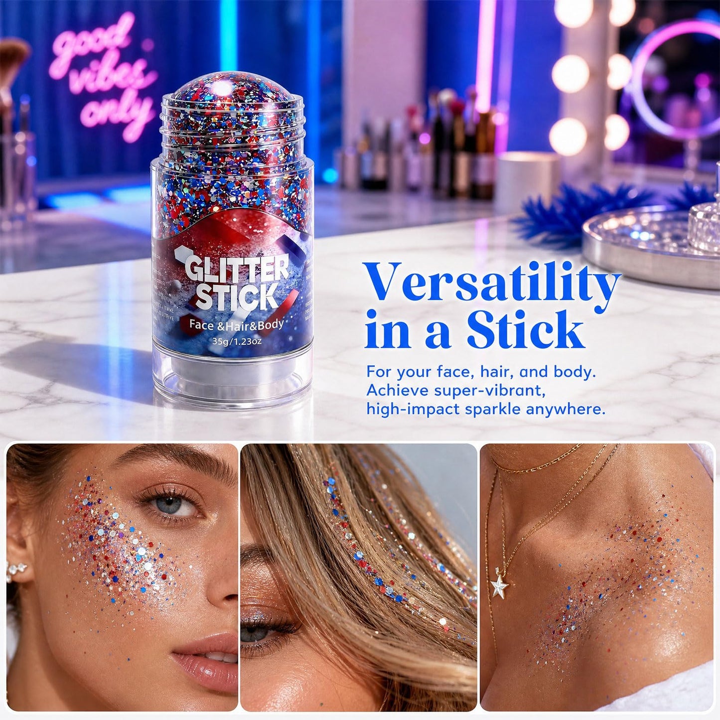 4th of July Glitter Stick, 2026 Red White and Blue Glitter Stick for Hair & Body, Fourth of July Glitter Sticks for Independence Day Parties Beauty & Personal Care ropceer