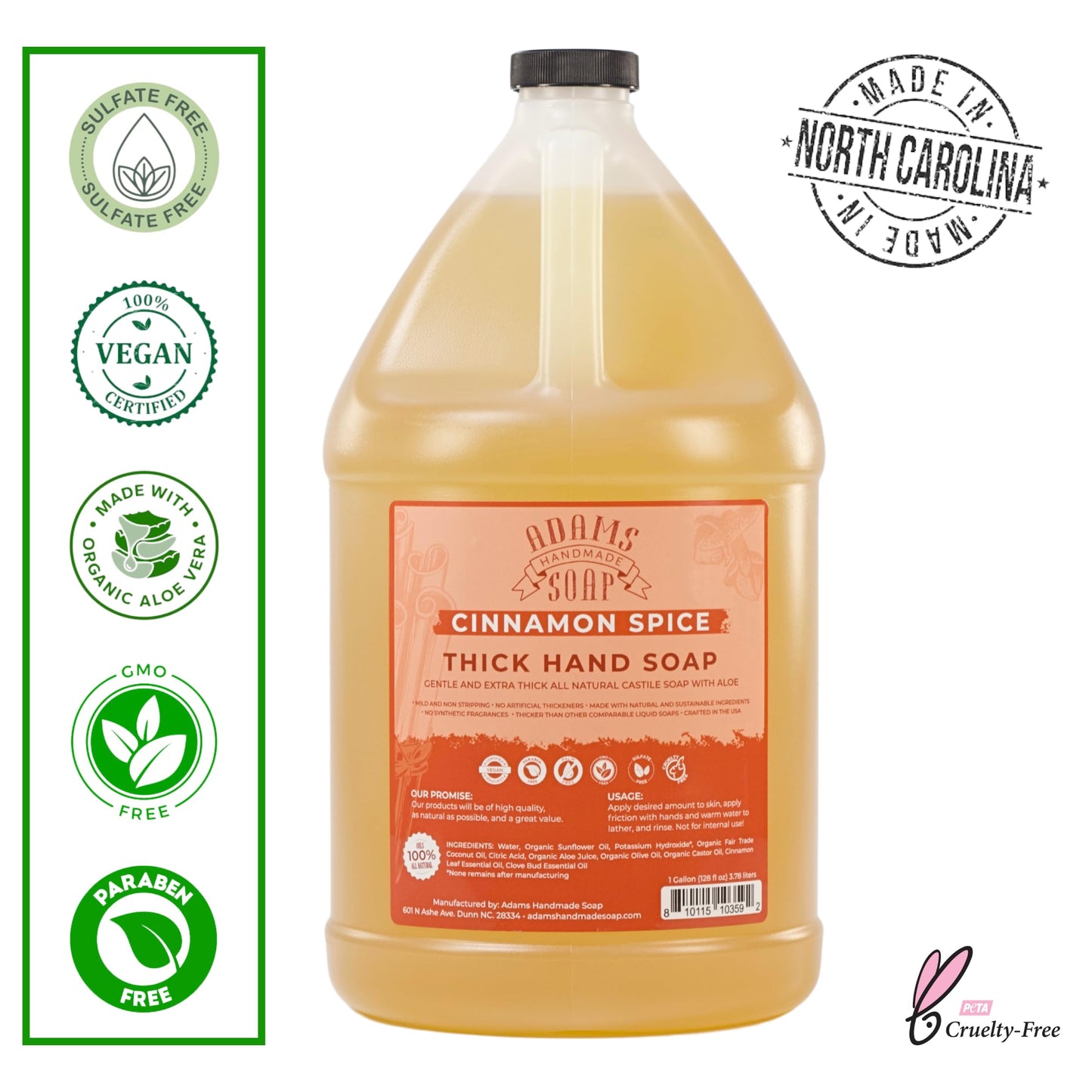Adams Handmade Soap Thick Organic Castile Liquid Hand Soap 1 Gallon Refill - Cinnamon Spice Beauty & Personal Care Adams Handmade Soap