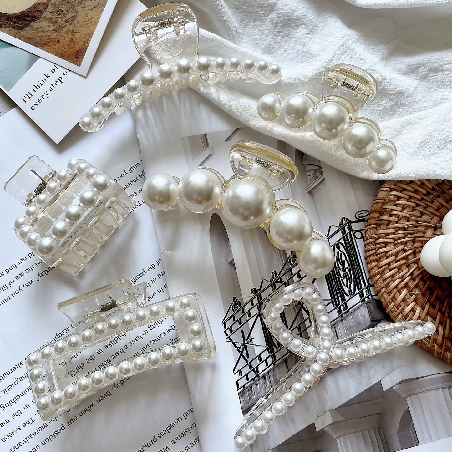 6 Pcs Pearl Hair Clips for Women Large Claw Clips for Thin Thick Hair White Hair Claw Clips for Wedding Gift Nonslip Hair Accessories for Women Beauty & Personal Care Sisiaipu