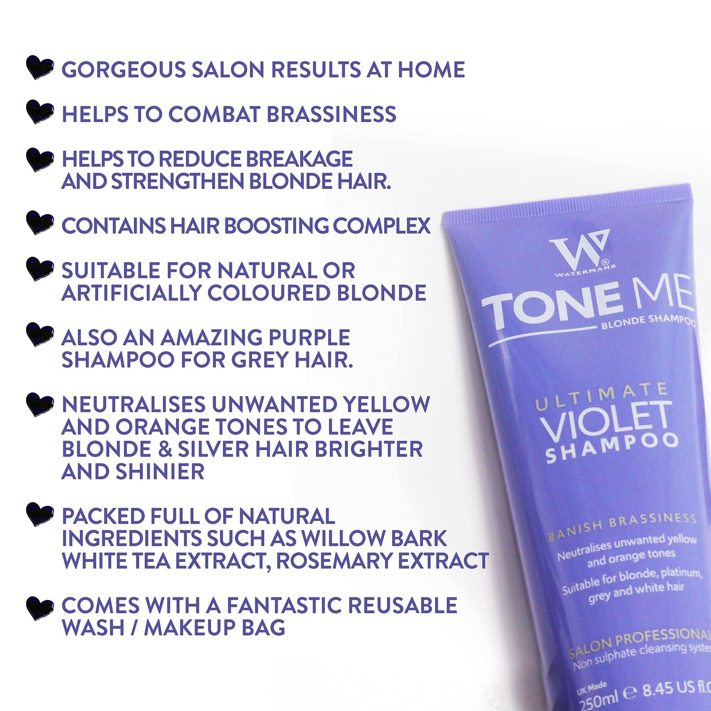 Watermans Purple Shampoo & Purple Conditioner set with Free Makeup Bag, Watermans Life is Better in Blonde set - Remove Yellow tones fast for Blonde Beauty & Personal Care Watermans