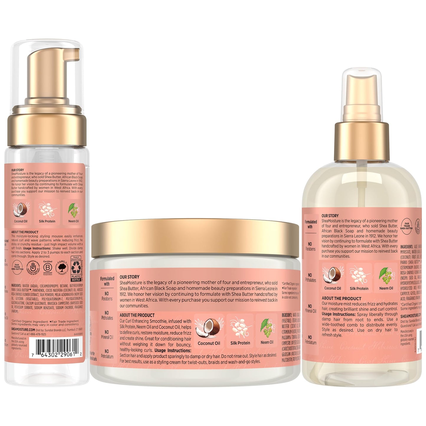 SheaMoisture Curl Care Bundle, Coconut & Hibiscus, Curl Enhancing Smoothie, Hold & Shine Moisture Mist, Frizz Free Mousse for Curly Hair, Wavy Styles Beauty & Personal Care SheaMoisture