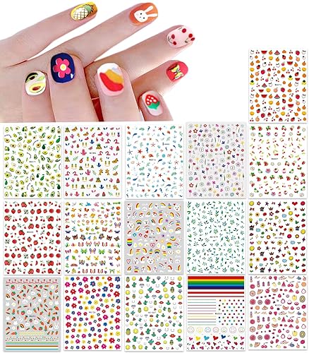 New 16 Large Sheets Nail Stickers for Women Kids Teens Little Girls Self Adhesive Nail Decals for Nail Art Decoration Include Flowers Butterfly Plants Beauty & Personal Care IHUKEIT