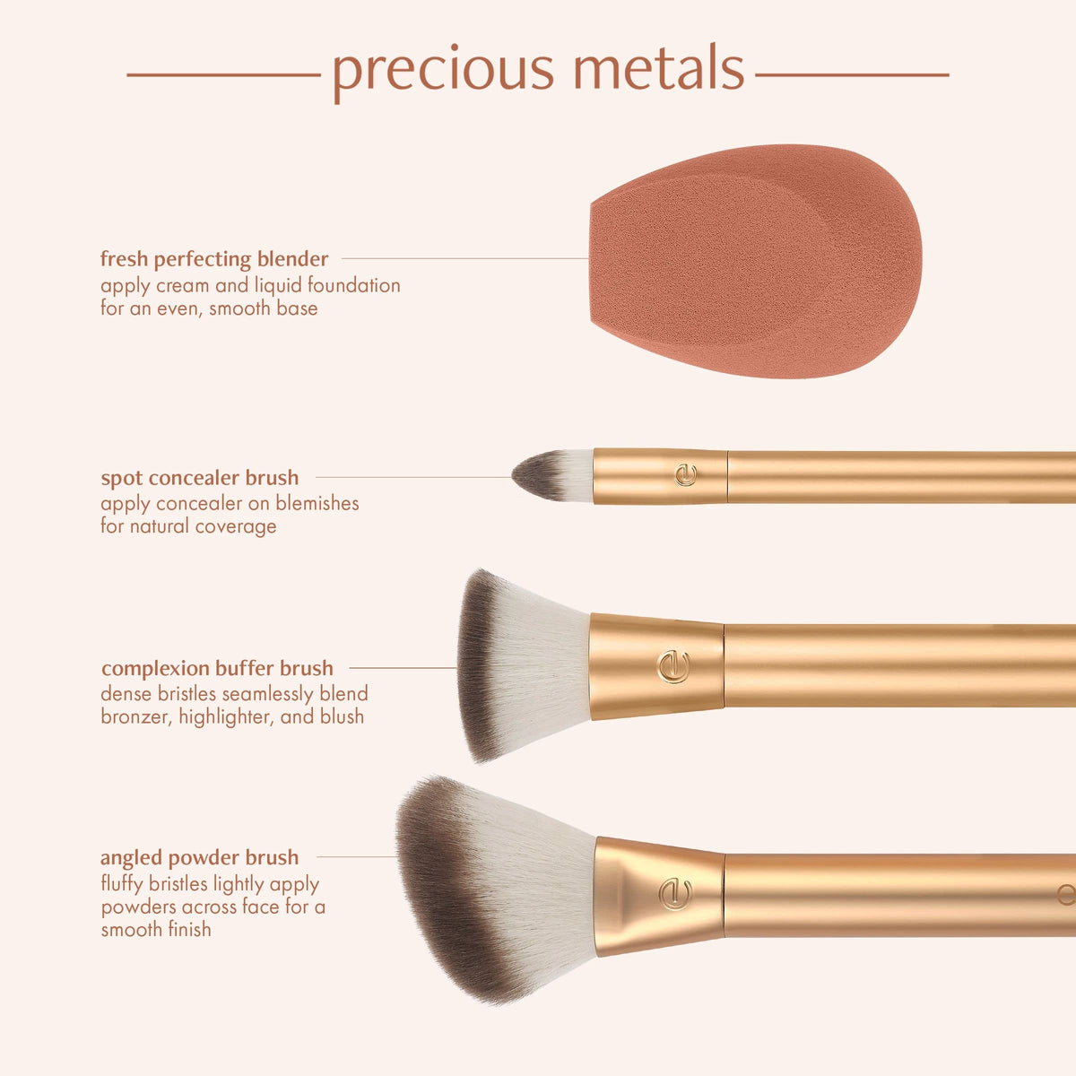 EcoTools Precious Metals Face Blend & Sculpt Makeup Brush Set, 4-Piece