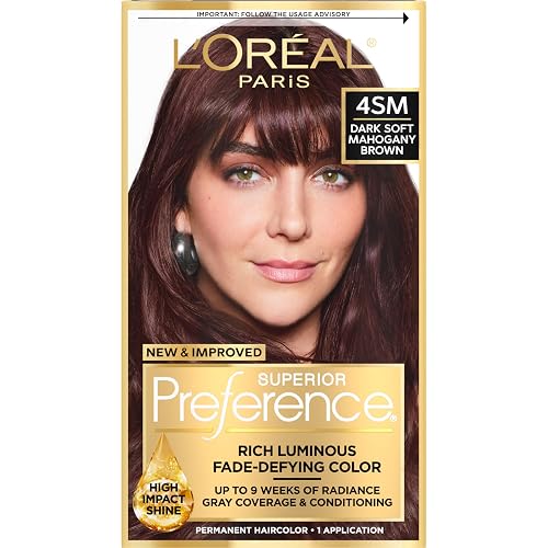 L'Oreal Paris Superior Preference Luminous Fade-Defying Permanent Hair Color, Hair Dye For Up to 9 Weeks of Radiance, Dark Soft Mahogany Brown 4SM, 1 Beauty & Personal Care L'Oreal Paris