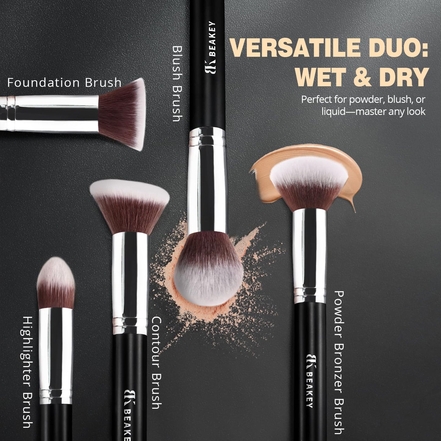 BEAKEY Makeup Brushes Set, Professional Foundation Eyeshadow Concealer Blush Powder Bronzer Applicator, 2 Blender Sponge with Beauty Paper Beauty & Personal Care BEAKEY