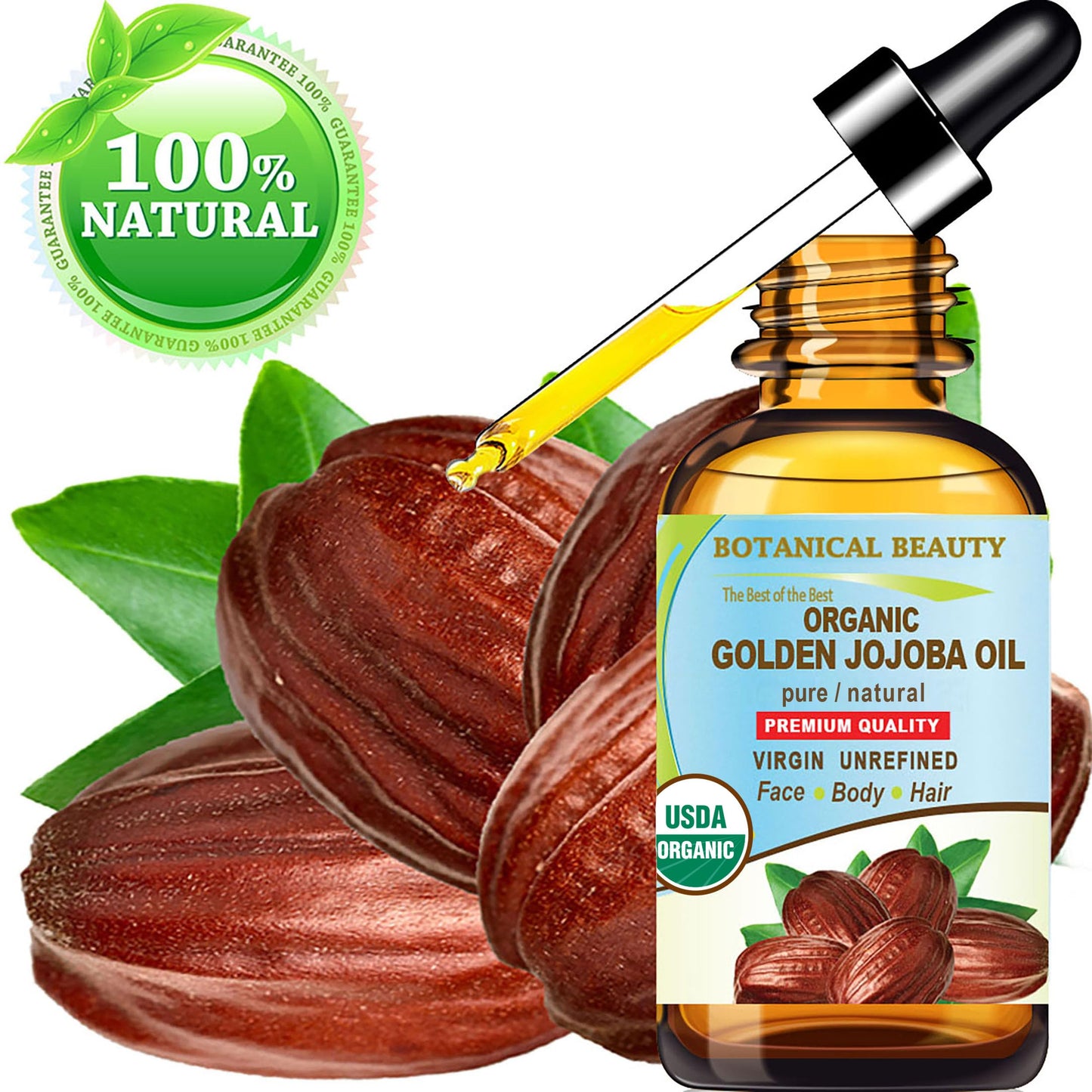 Botanical Beauty Organic JOJOBA OIL 100% Pure Natural VIRGIN UNREFINED Cold-Pressed Carrier Oil 0.5 Fl oz 15 ml for Face, Skin, Body, Hair, Lip Beauty & Personal Care Botanical Beauty
