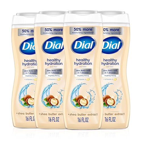 Dial Body Wash, Healthy Hydration, Shea Butter Extract + Vitamin E, 16 fl oz (Pack of 4), Gentle, Leaves Skin Feeling Soft In 1 Shower Beauty & Personal Care Dial