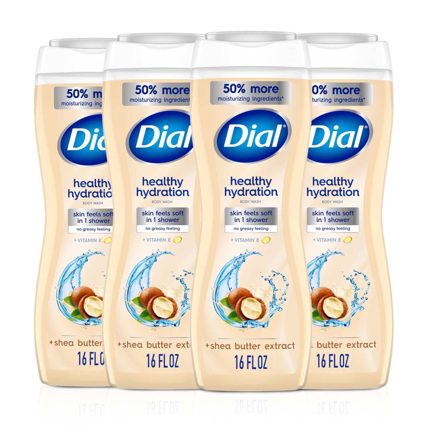 Dial Body Wash, Healthy Hydration, Shea Butter Extract + Vitamin E, 16 fl oz (Pack of 4), Gentle, Leaves Skin Feeling Soft In 1 Shower Beauty & Personal Care Dial