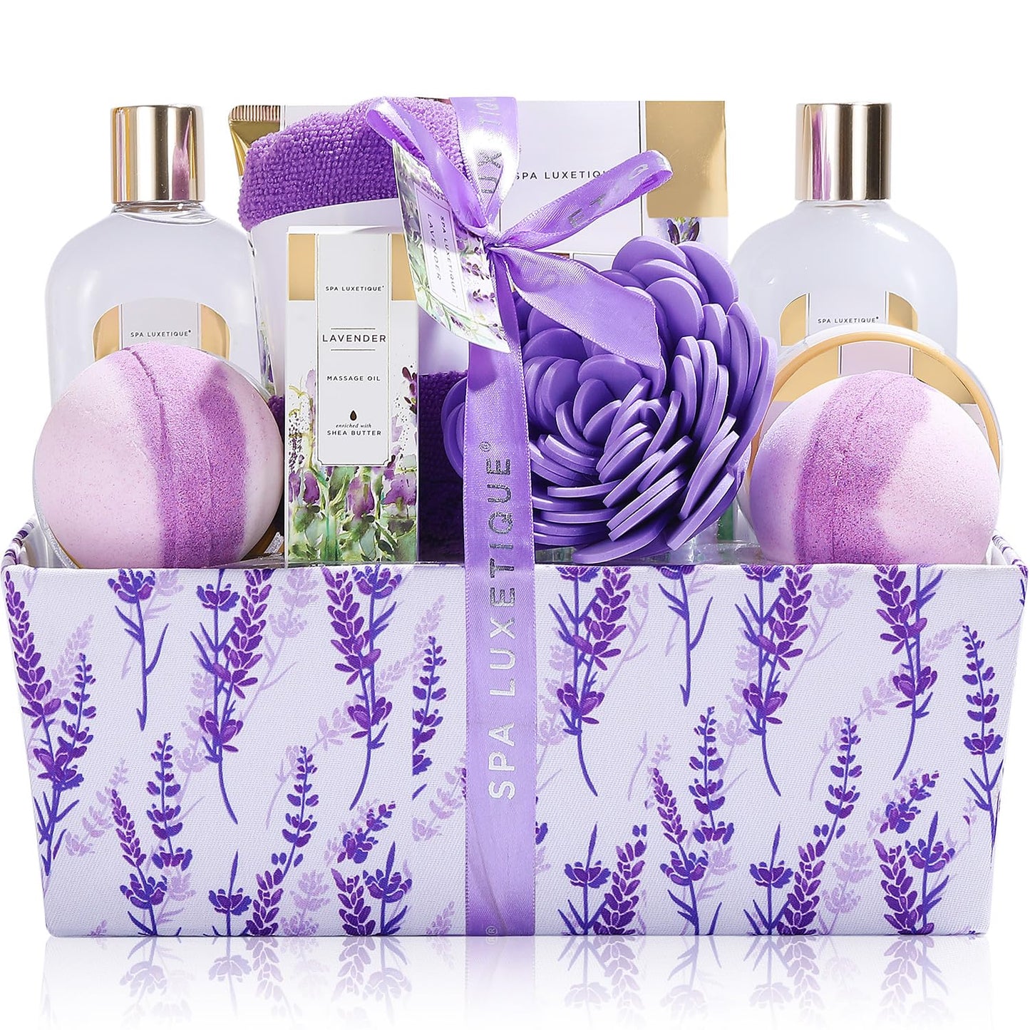 Spa Luxetique Spa Gift Baskets for Women 12 Pcs Lavender Spa Set with Body Lotions, Lavender Massage Oil, Birthday Christmas Gifts for Her Beauty and Personal Care spa luxetique