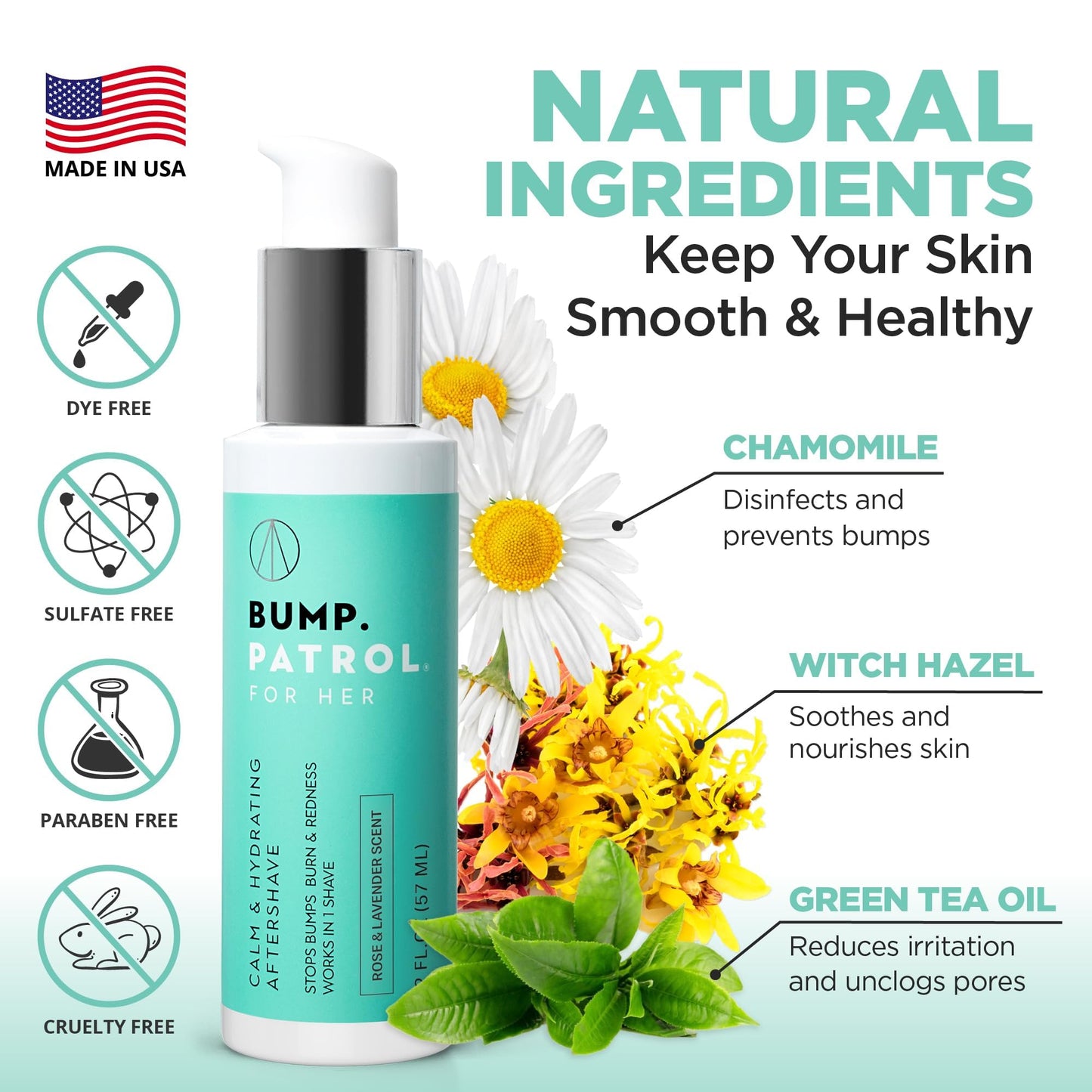 Bump Patrol For Her Calm and Hydrating Aftershave for Women - Razor Burn, Razor Bump Treatment and Ingrown Hair Treatment for Bikini Area, Underarms Beauty and Personal Care Bump Patrol
