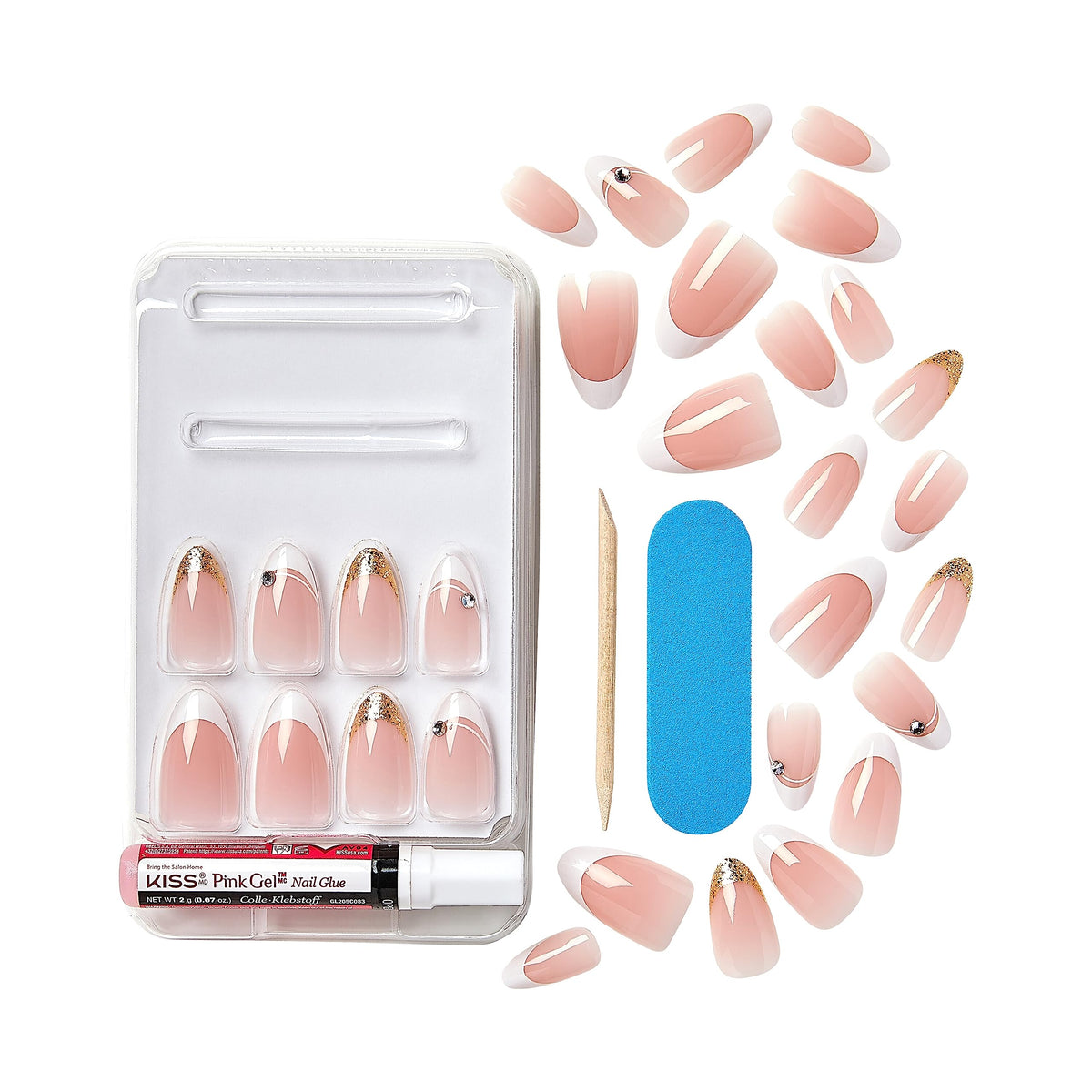 Marilyn Monroe x KISS Limited Edition Glue-On Nails, 28 Fake Nails, Gel Nail Glue Net Wt. 2g (0.07 Oz.), Mini Nail File, Wooden Manicure Stick