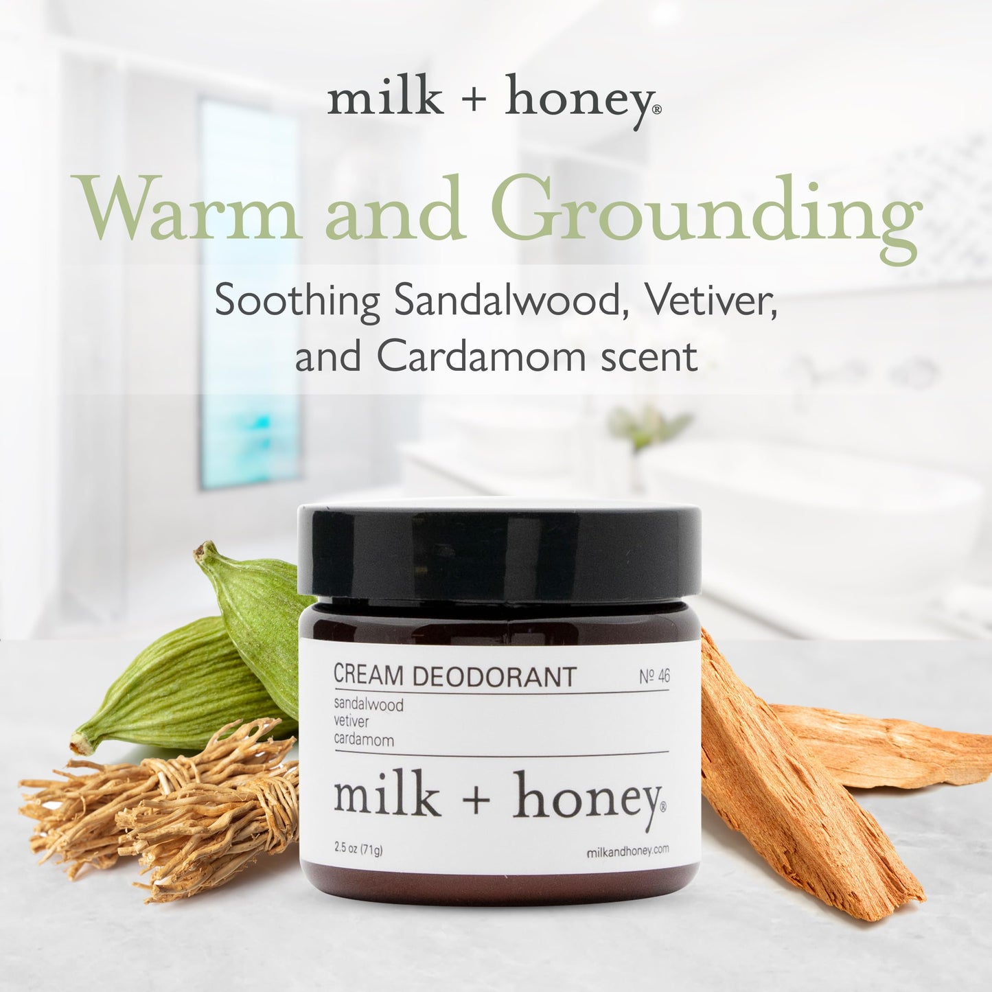 milk + honey Cream Deodorant No. 46 - Aluminum-Free, with Sandalwood, Vetiver, and Cardamom, for Sensitive Skin, 2.5 oz Beauty and Personal Care milk + honey