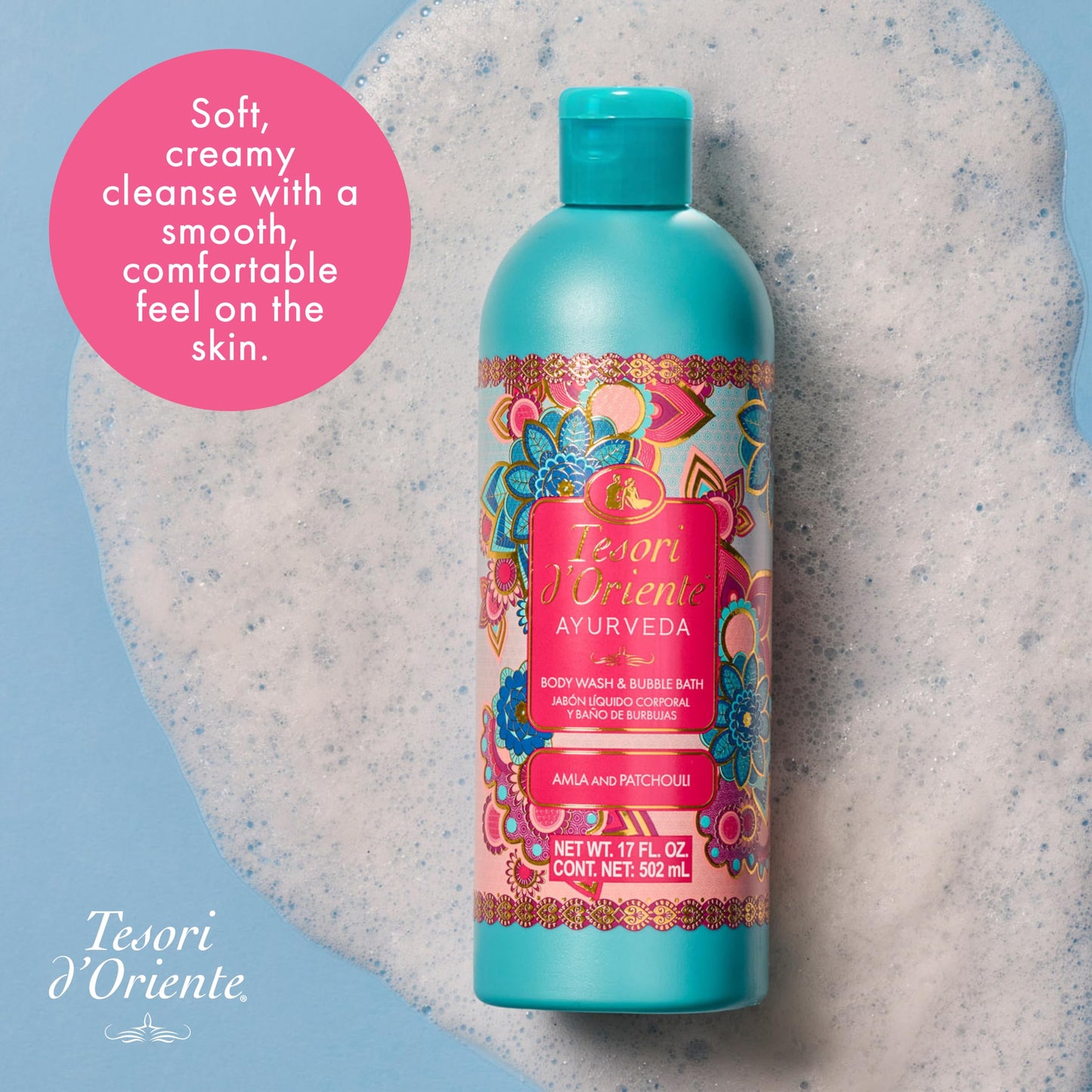 Tesori d’Oriente Ayurveda Body Wash & Bubble Bath, 17.5 fl oz, Gentle, Hydrating Shower Gel with Amla Oil & Vitamin-E, Warm Patchouli Citrus Scented Beauty & Personal Care Tesori d'Oriente