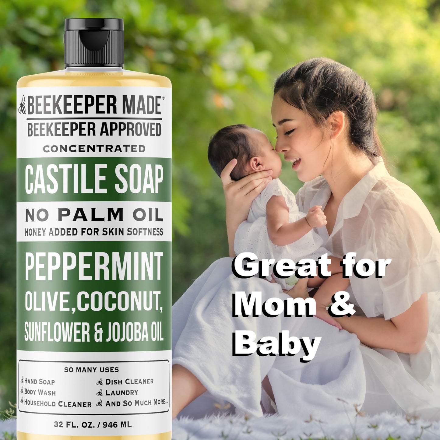Beessential Beekeeper Made Natural Castile Soap, 32 fl oz | No Palm Oil, 8 Ingredients, Pure Olive, Coconut, & Sunflower Oils, GMO Free, For Sensitive Beauty & Personal Care Beessential