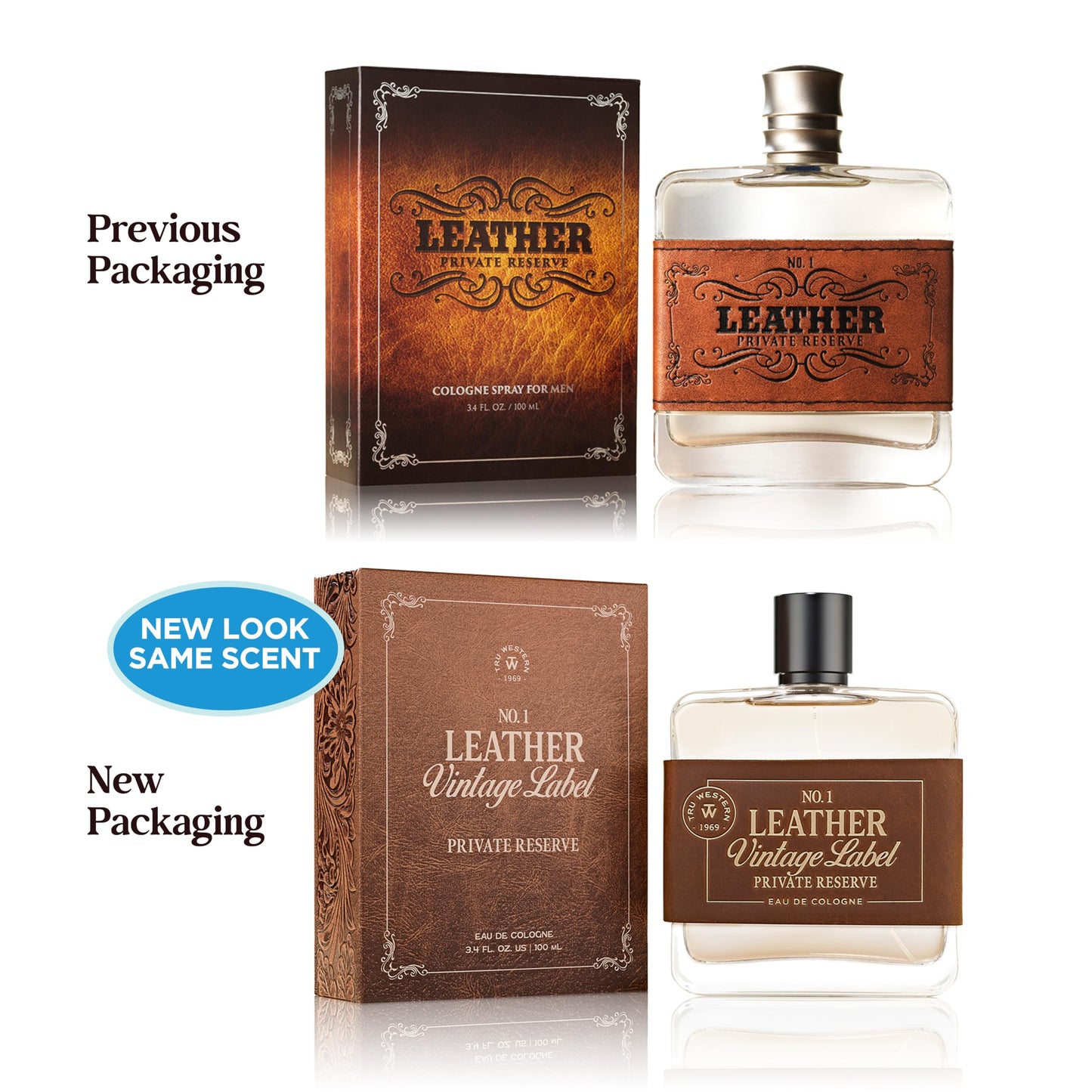 Leather No. 1 by Tru Western, Vintage Label Private Reserve, 3.4 fl oz (100 ml), with Notes of Sun Aged Leather, Cedarwood, Clementine, Masculine Beauty & Personal Care Tru Fragrance Beauty