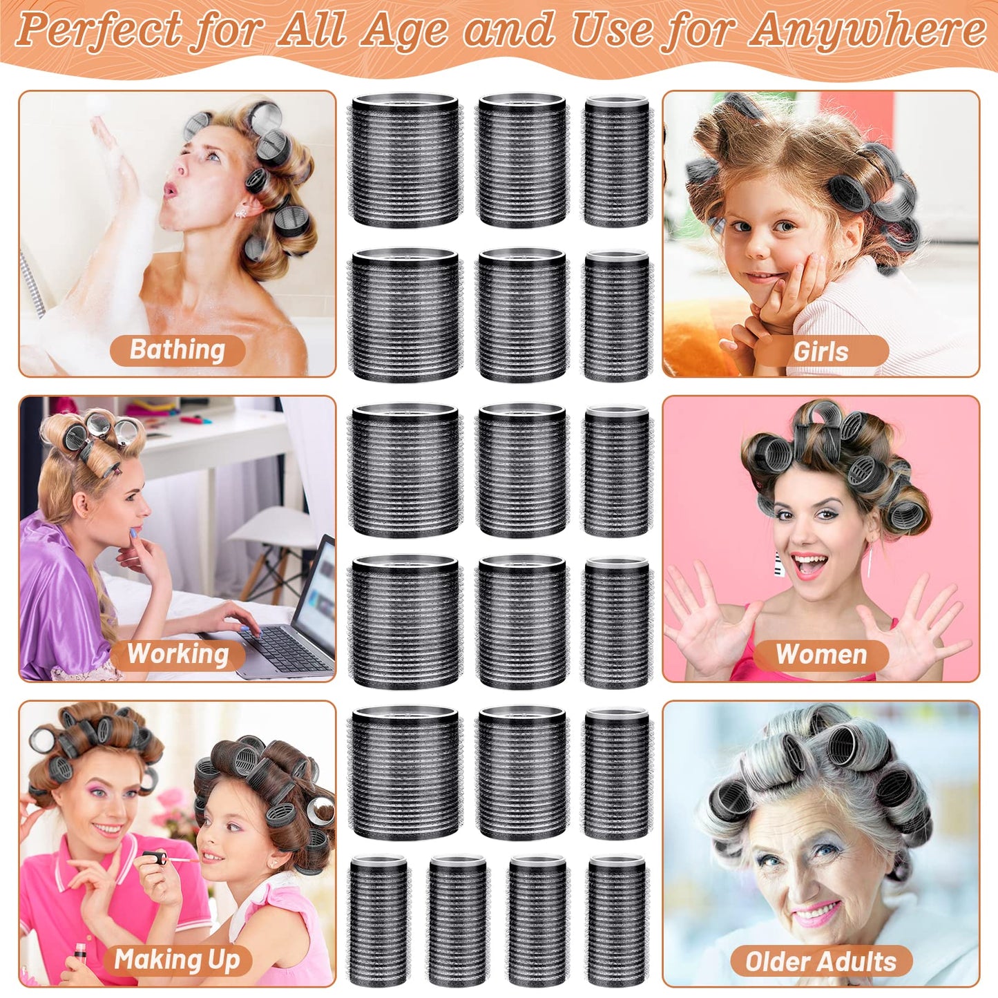 Hair Curler Rollers for Women 24PCS Heatless Hair Roller with 12PCS Clips, 4 Sizes(Jumbo Large Medium Small)Self Grip Holding Hair Rollers for Long Beauty and Personal Care Cludoo