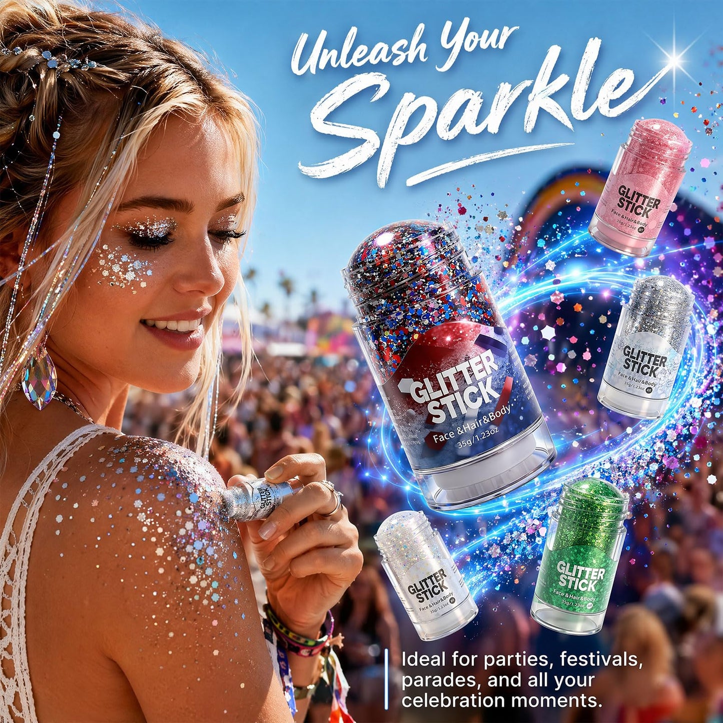 4th of July Glitter Stick, 2026 Red White and Blue Glitter Stick for Hair & Body, Fourth of July Glitter Sticks for Independence Day Parties Beauty & Personal Care ropceer