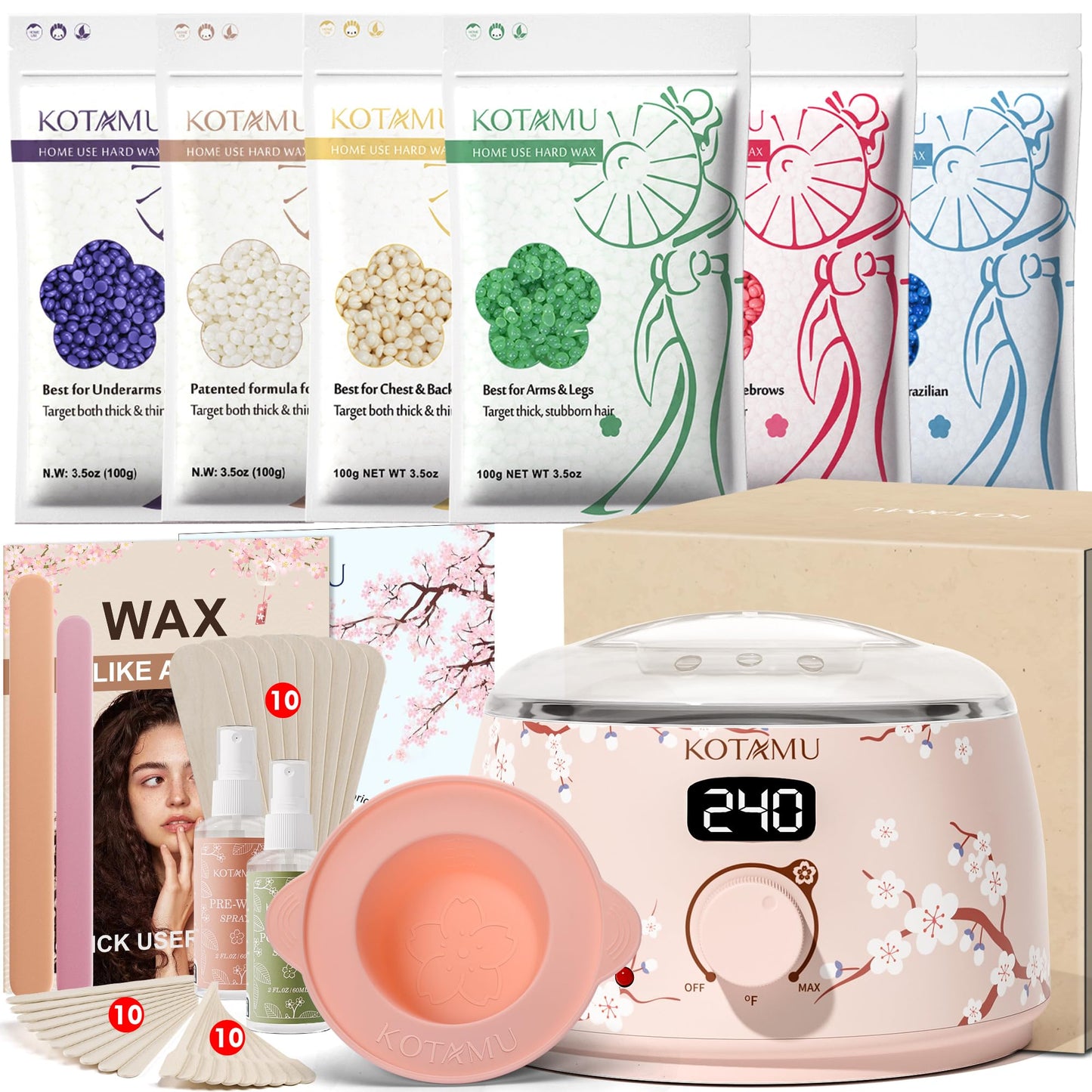 KOTAMU Waxing Kit for Women & Men, Professional Wax Warmer for Hair Removal with Silicone Pot, Wax Kit for Coarse Thick Fine Fuzzy Hair & Sensitive Beauty and Personal Care KOTAMU