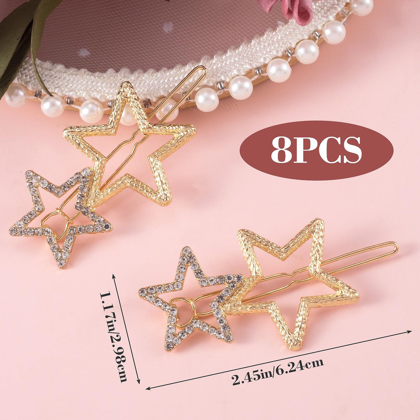 OIIKI Hair Clip, 8pcs Gold Star Hair Barrettes, Hollow Geometric Hair Pins with Rhinestone, Elegant Metal Hair Clips for Women Girls Hair Styling Beauty & Personal Care OIIKI