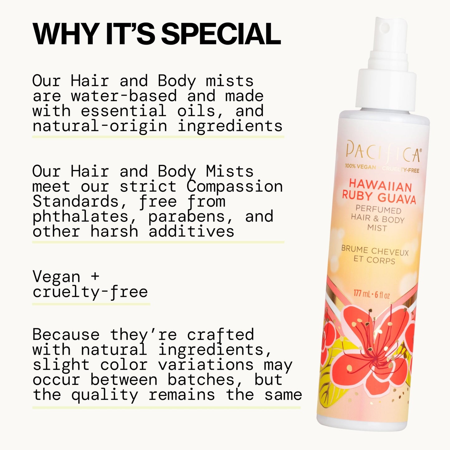 Pacifica Hawaiian Ruby Guava Hair Perfume & Body Fragrance Spray Mist - Body Mist Fragrance w/Grapefruit, Patchouli, Sugar Notes & Geranium Clean Beauty & Personal Care Pacifica