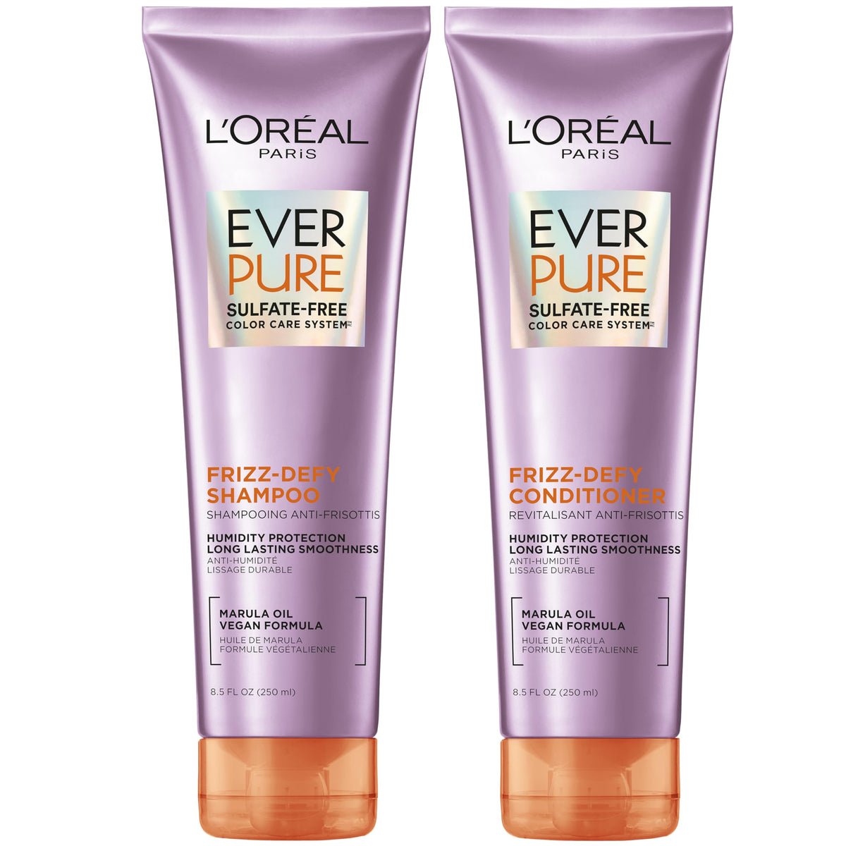 L'Oreal Paris Frizz Defy Shampoo and Conditioner Set, Frizz Control Hair Care with Marula Oil, EverPure, 8.5 Fl Oz, Set of 2 Beauty & Personal Care L'Oreal Paris