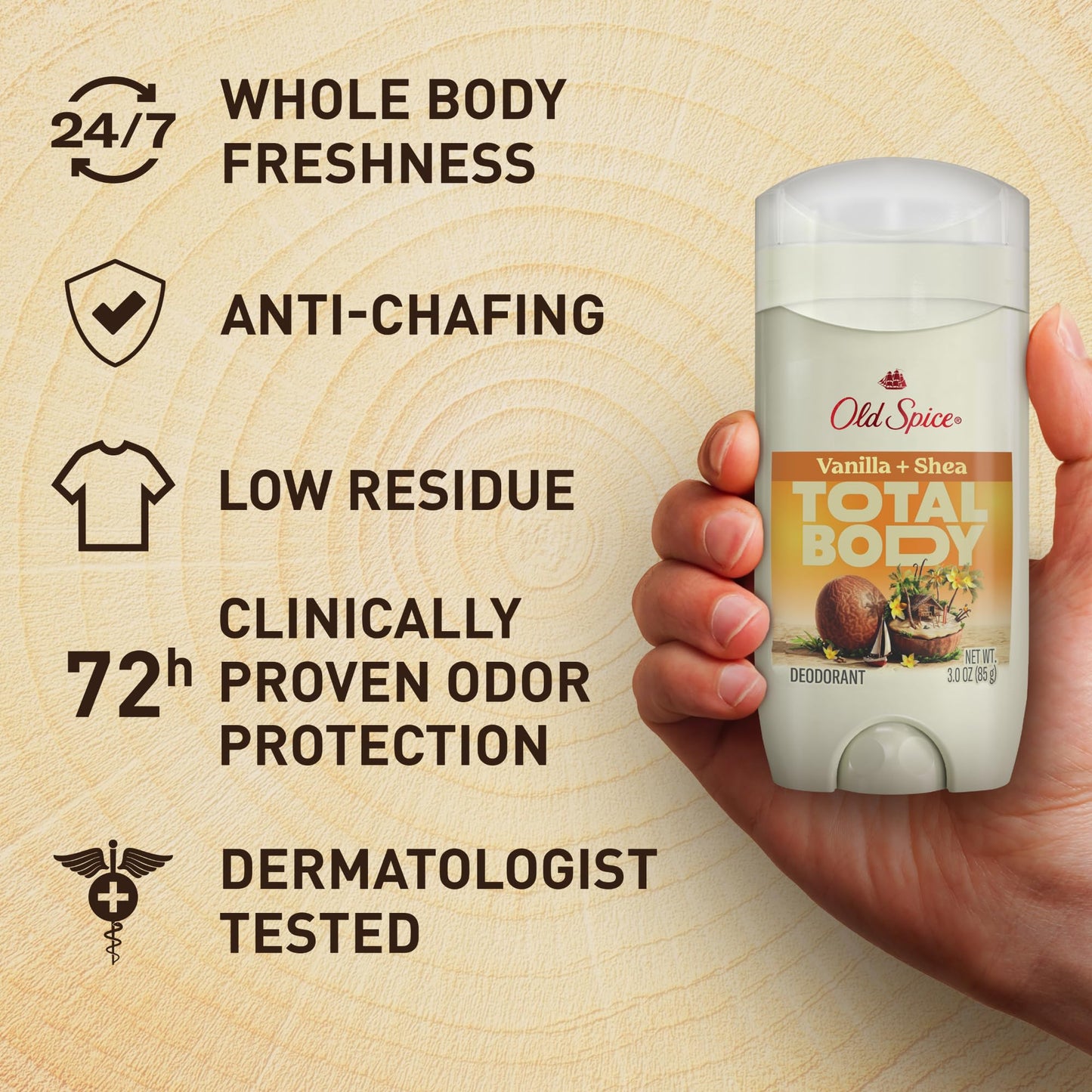 Old Spice Whole Body Deodorant Stick for Men, Aluminum Free, Vanilla + Shea Scent, 24/7 Odor Protection, 24/7 Lasting Freshness, Dermatologist Tested Beauty & Personal Care Old Spice