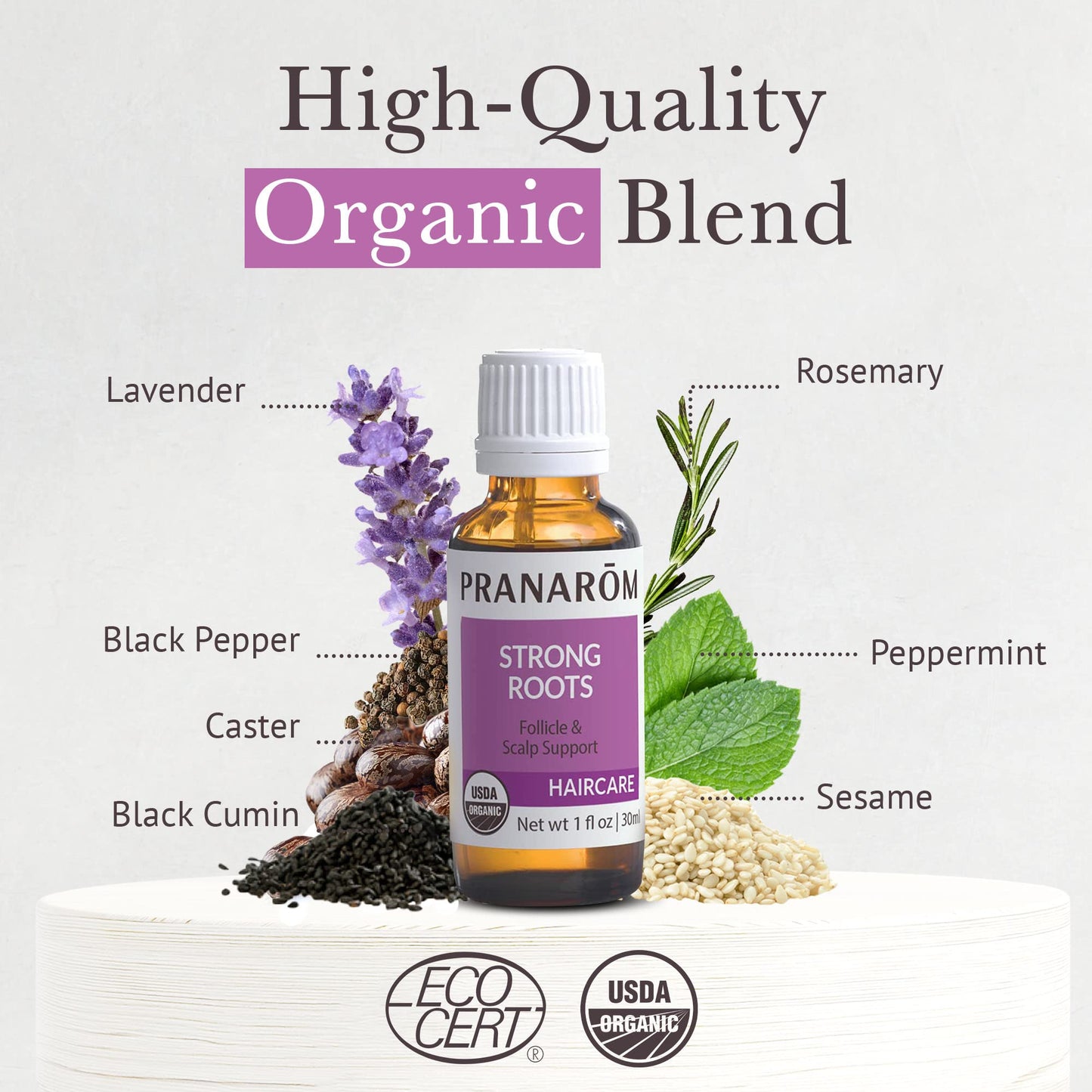 PRANAROM - Hair Strengthening & Scalp Support Oil (30ml) - 100% Pure Organic Essential Oil | USDA & ECOCERT Certified Beauty & Personal Care Pranarom