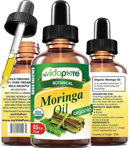 MYVIDAPURE Organic MORINGA OIL Moringa Oleifera Certified Organic 100% Natural Pure Virgin Unrefined for Face, Skin, Body, Hair, Lip, Nails Beauty & Personal Care MYVIDAPURE