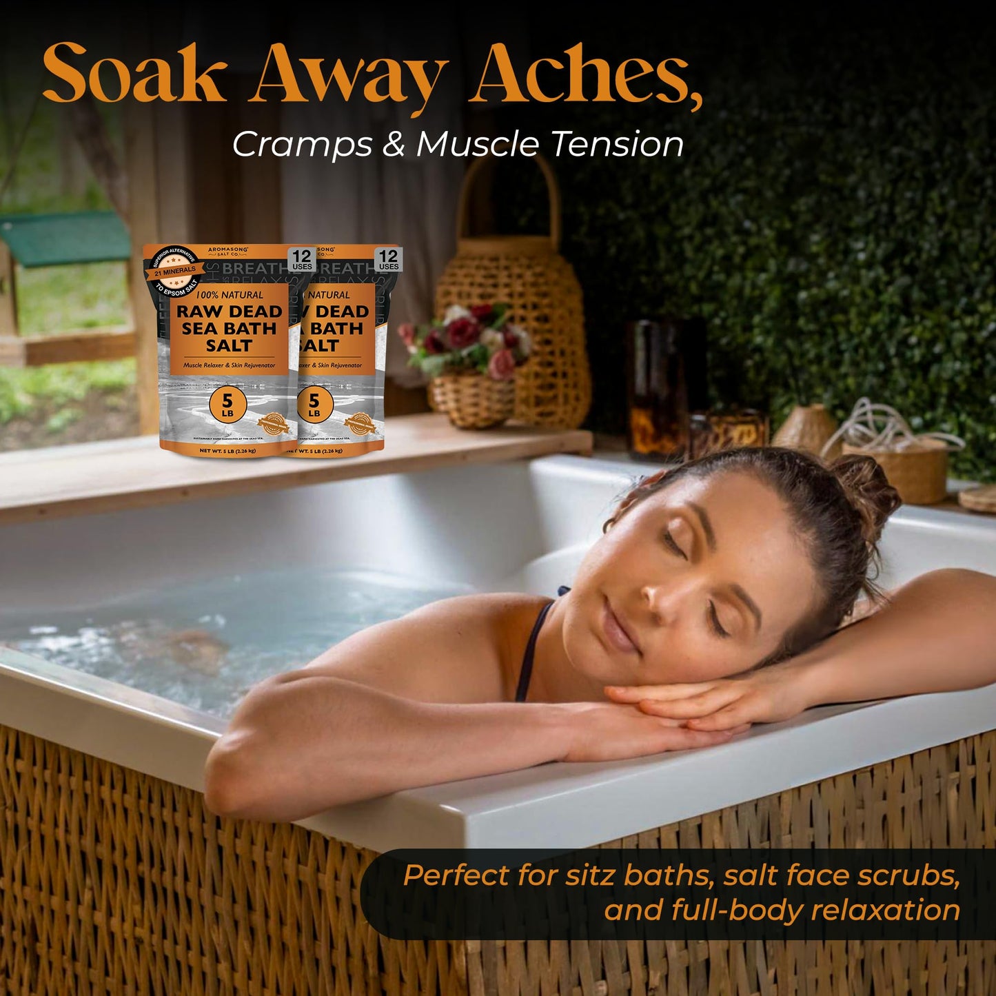 Aromasong Raw Dead Sea Salt for Soaking - Minimal Cleaned Bath Salt Soak - 10 Lbs (2 x 5 lb. Bags) Bulk Resealable Pack - Leaves Your Skin Softer Then Beauty and Personal Care Aromasong