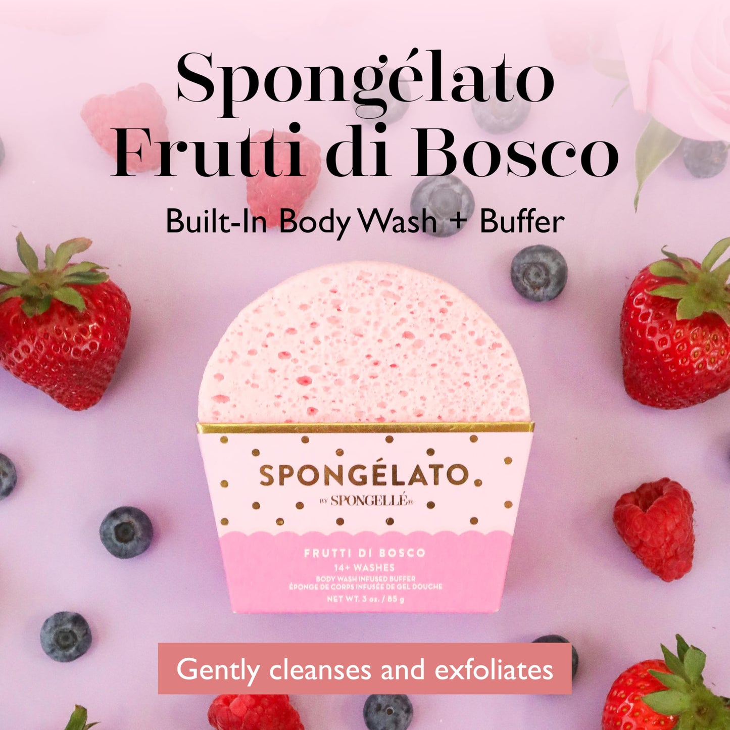 Spongellé Frutti di Bosco (Mixed Berries) Spongélato Bath Sponge - Built-In Body Wash & Body Scrubber, Shower Loofah Sponge for Women - 14+ uses Beauty and Personal Care SPONGELLÉ