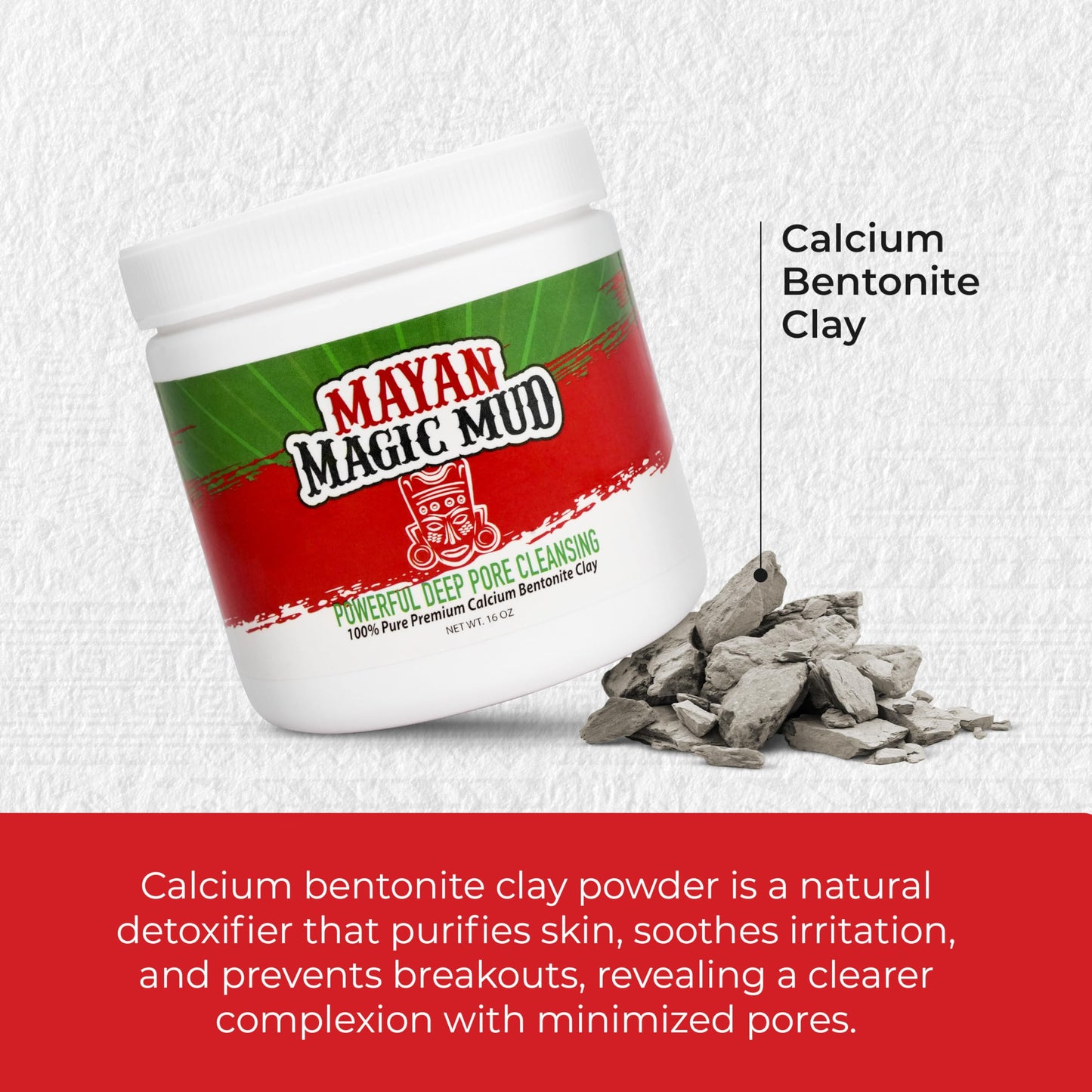 Mayan Magic Mud Powerful Deep Pore Cleansing Calcium Bentonite Clay - 1 lb - Natural Face Mask Peel for Men and Women - USA Made Full Facial Skin Care Beauty & Personal Care Mayan Magic Mud