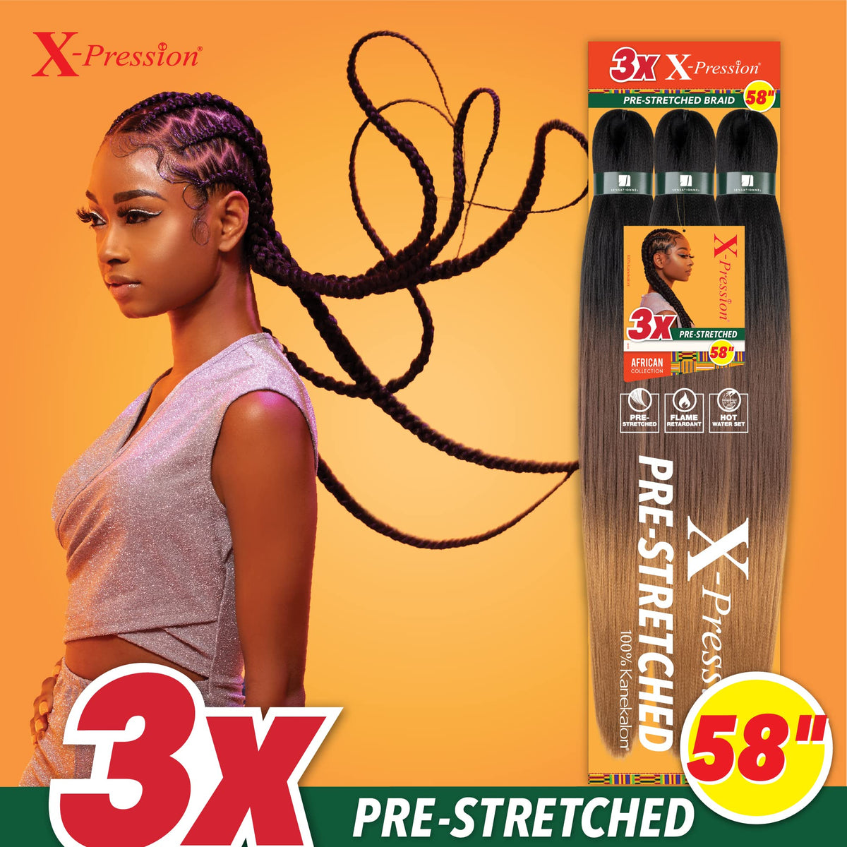 Sensationnel X-Pression Prestretched Braids-3X 58in,2pk 2 DARKBROWN