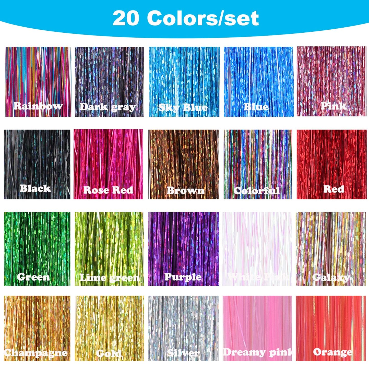 Hair Tinsel - 20 Colors Hair Tinsel Kit - 8000 Strands 48 Inch Glitter Tinsel Hair Extensions with Tools - Heat Resistant Sparkling Fairy Hair Beauty and Personal Care Bintvoy