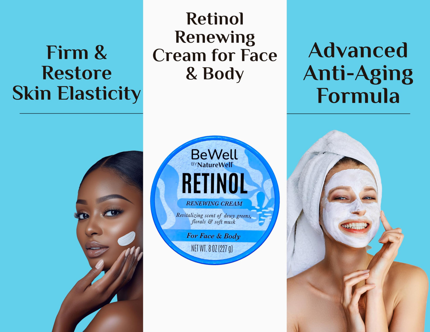 Retinol Renewing Cream for Face & Body 8oz - Advanced Anti-Aging Formula to Hydrate, Firm & Restore Skin Elasticity. Beauty & Personal Care NATURE WELL